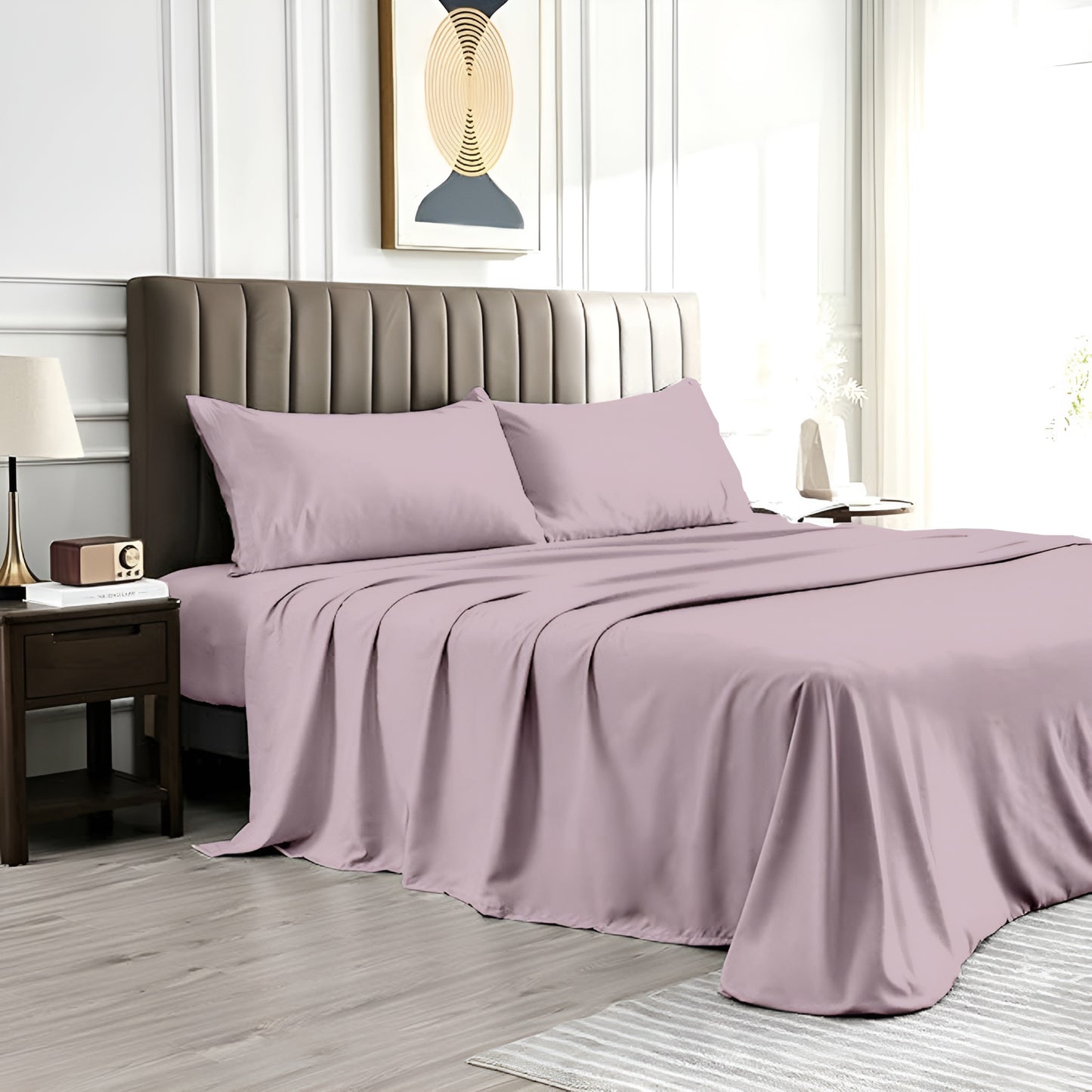 Solid Serenity Pink Cotton King Size bedsheet