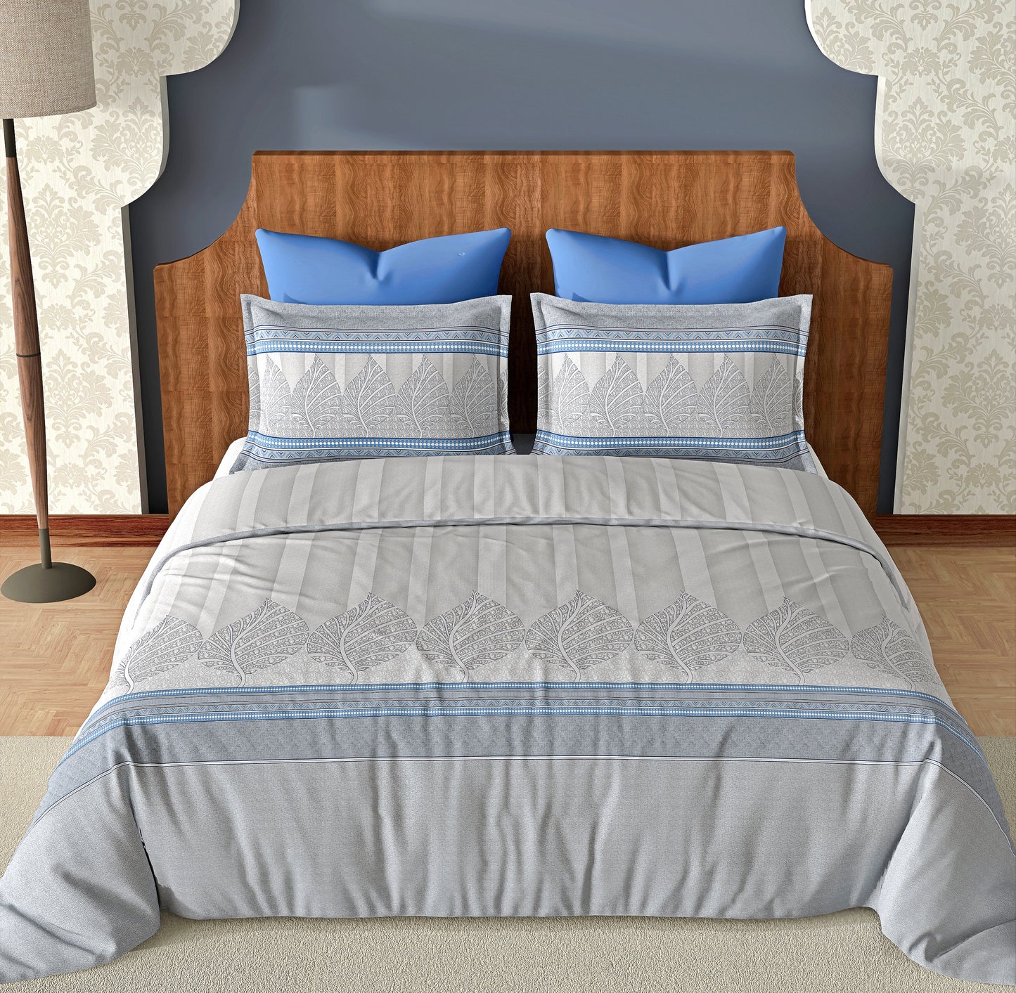 Leafluxe (Blue) The Imperial Collection Cotton King Size Bedsheet