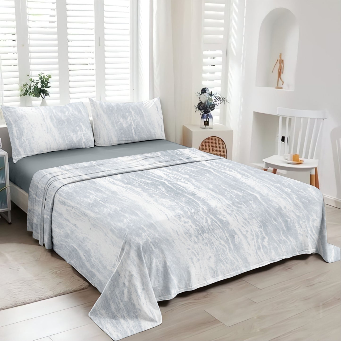 Marble (Blue) The Elegance Collection - Cotton King Size Bedsheet