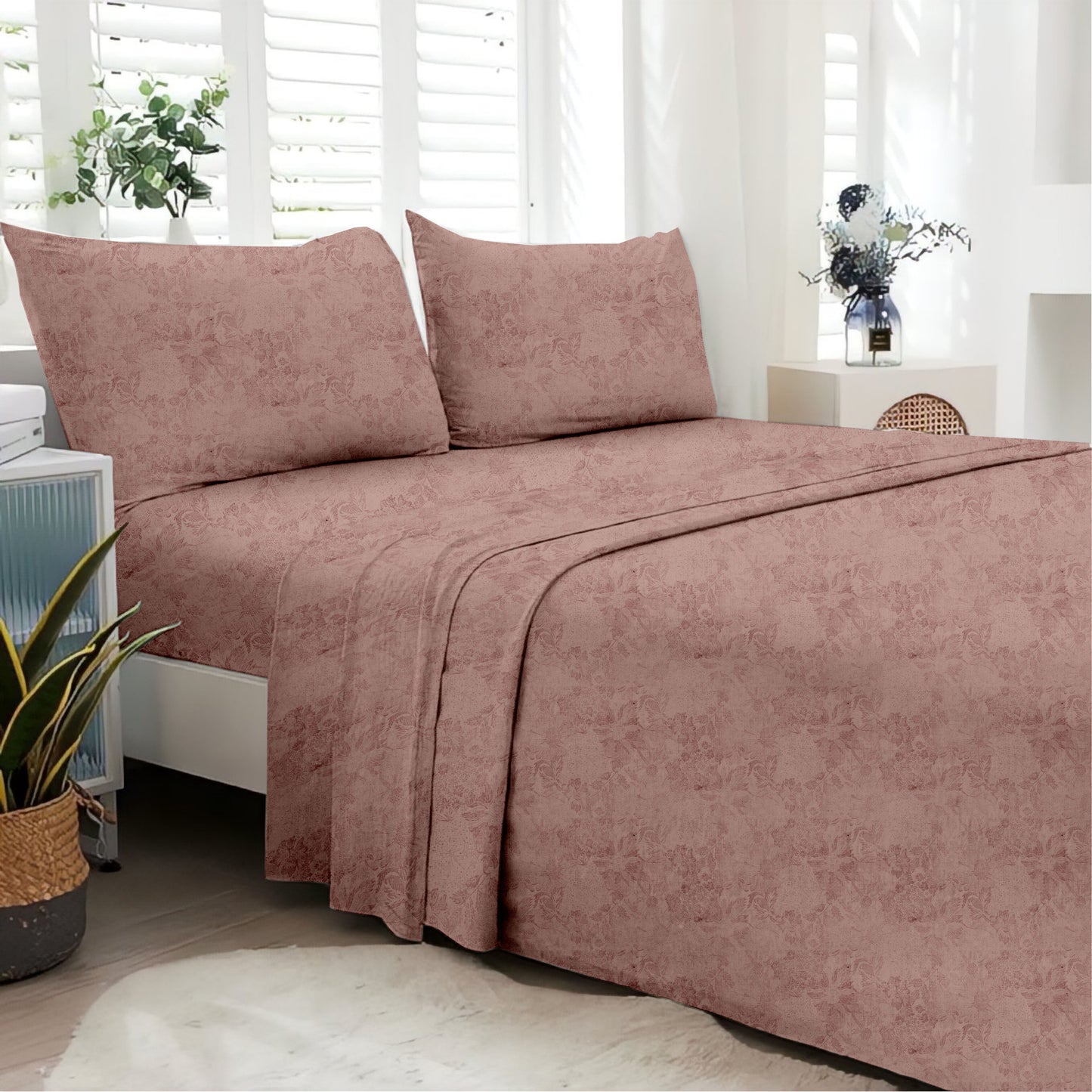 Jacquard Pink Cotton King Size Bedsheet