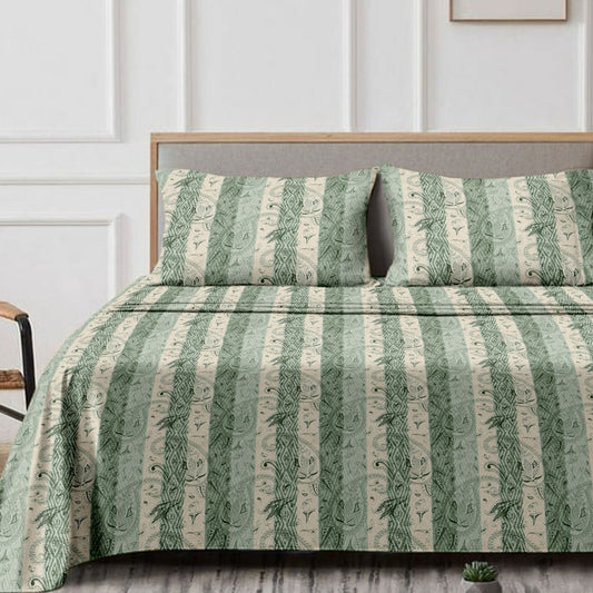 Striped (Green) The Classic Collection Cotton Queen Size Bedsheet