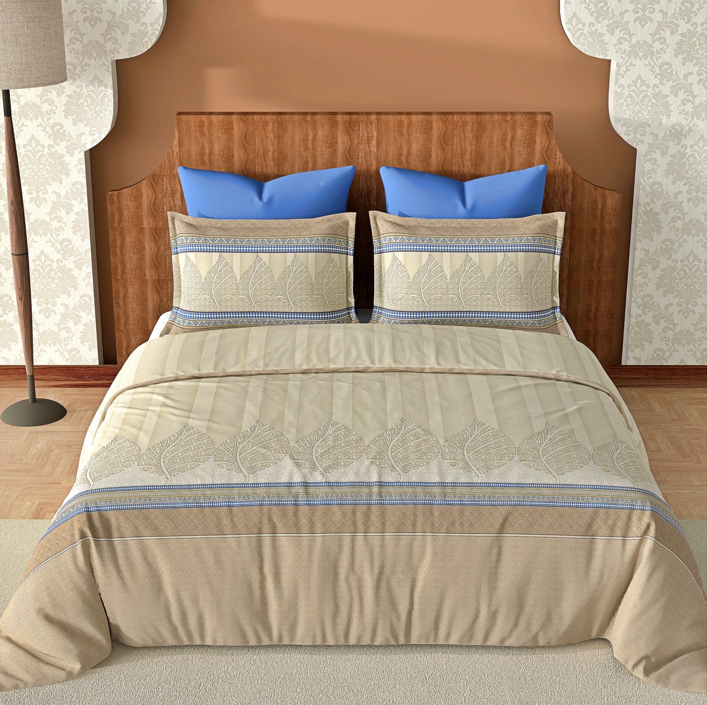 Leafluxe (Golden & Blue) The Imperial Collection Cotton King Size Bedsheet