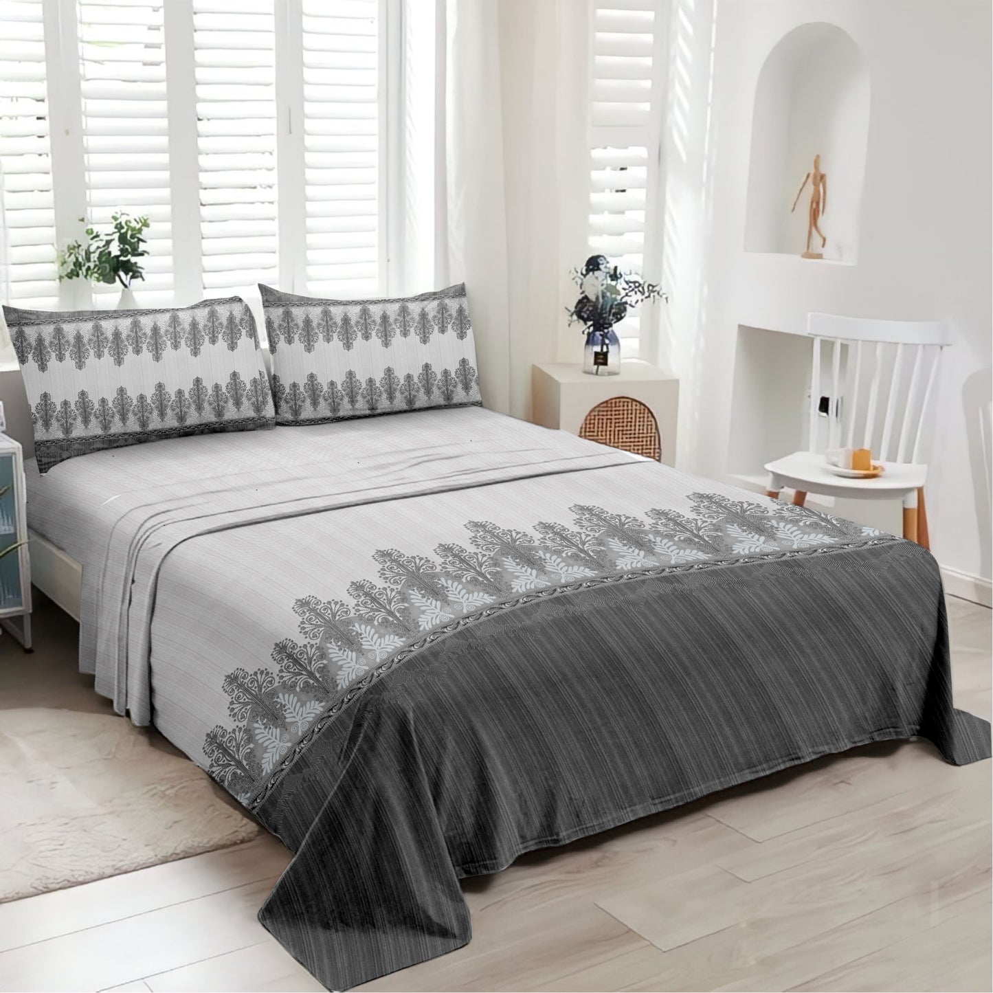 Legacy (Grey) The Royal Lux Collection Cotton King Size Bedsheet