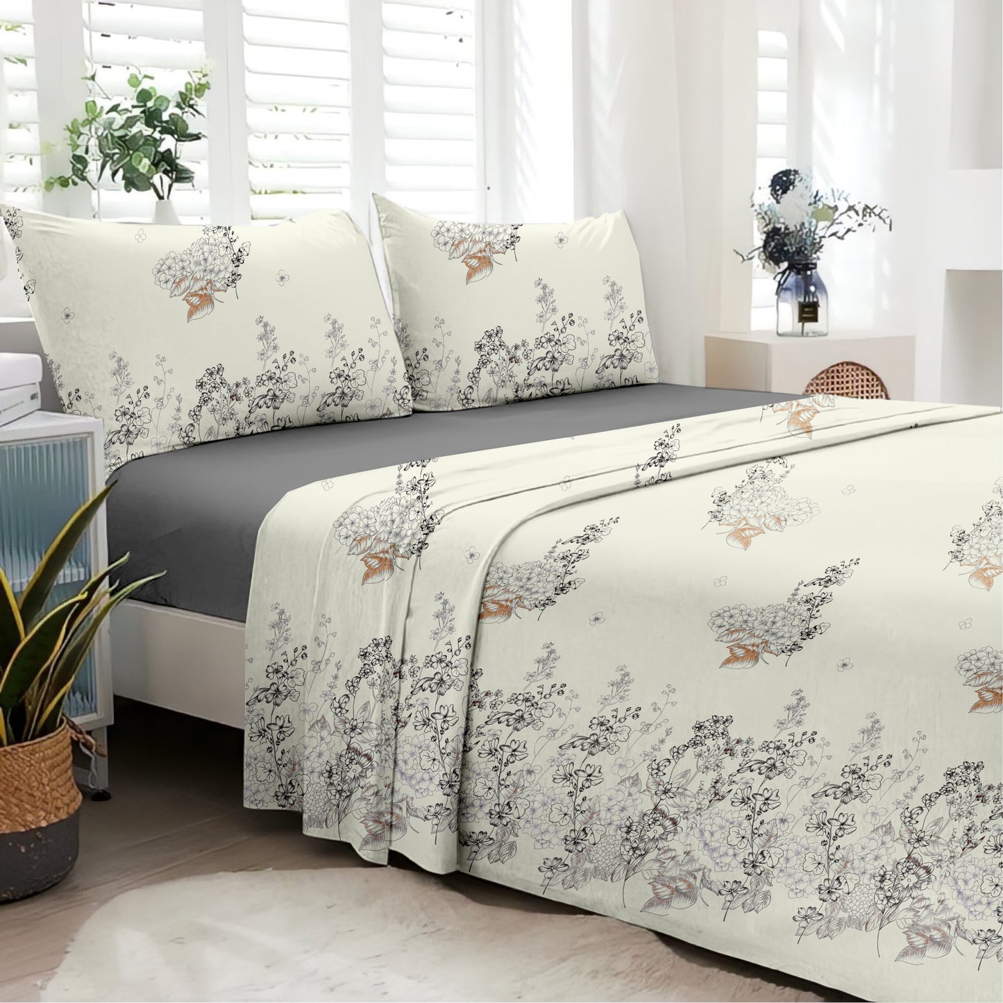 Petal & Twig (Tango Orange) The Elegance Collection Cotton King Size Bedsheet