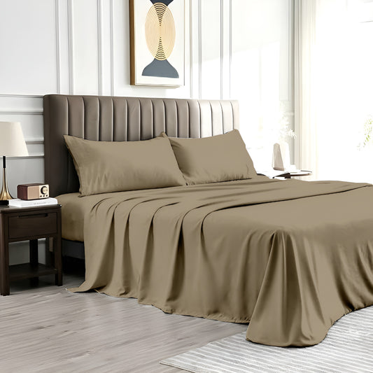 Solid Serenity Beige Cotton King Size bedsheet