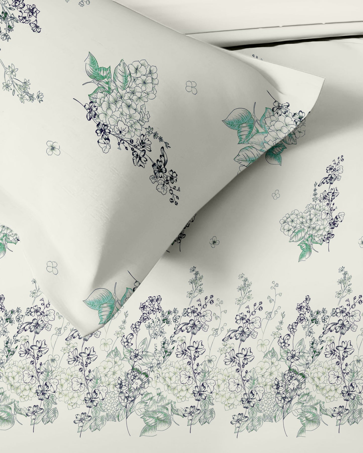 Petal & Twig (Sea Green) The Elegance Collection Cotton King Size Bedsheet