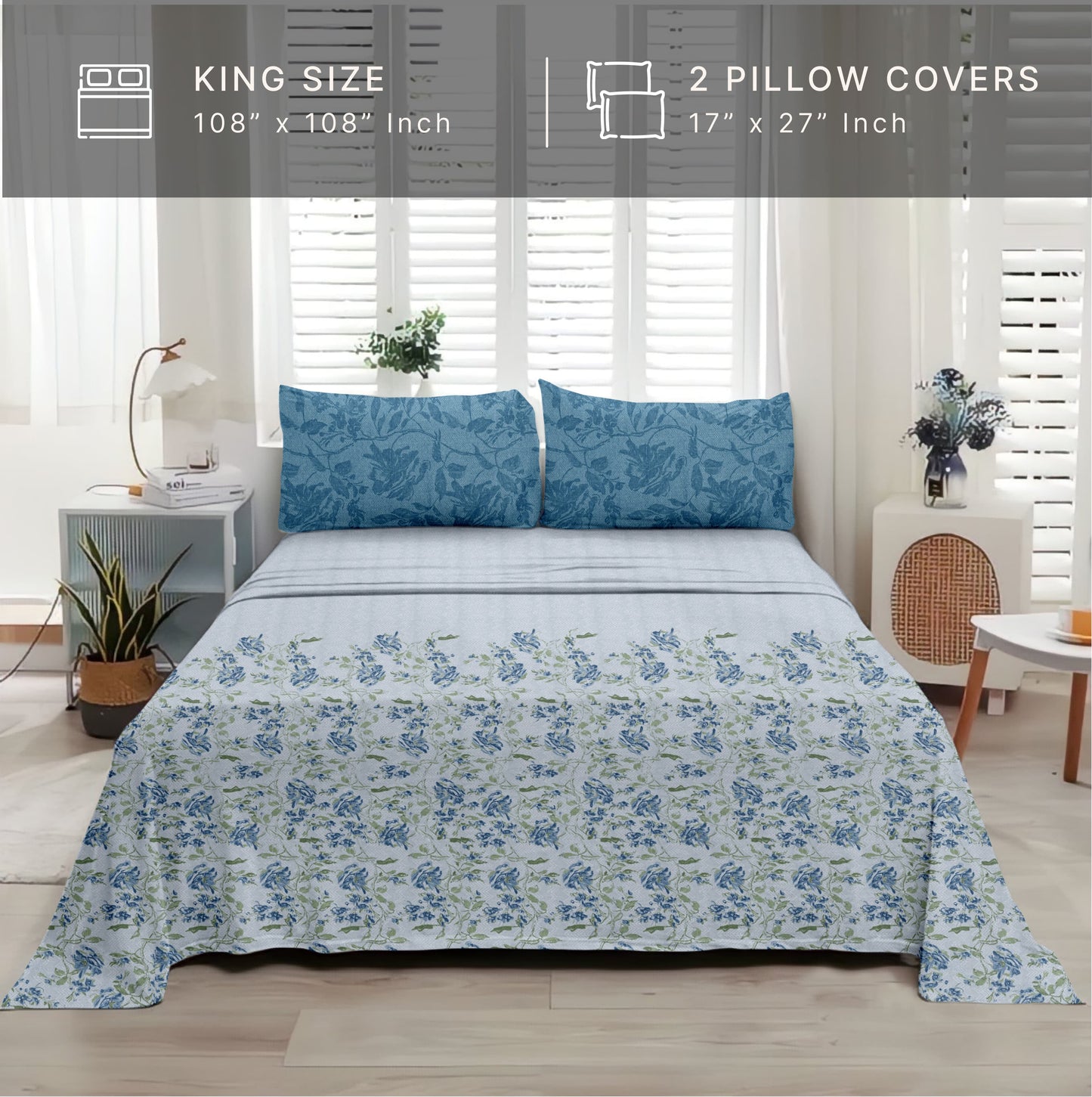 Vintage (Blue) The Royal Lux Collection Cotton King Size Bedsheet