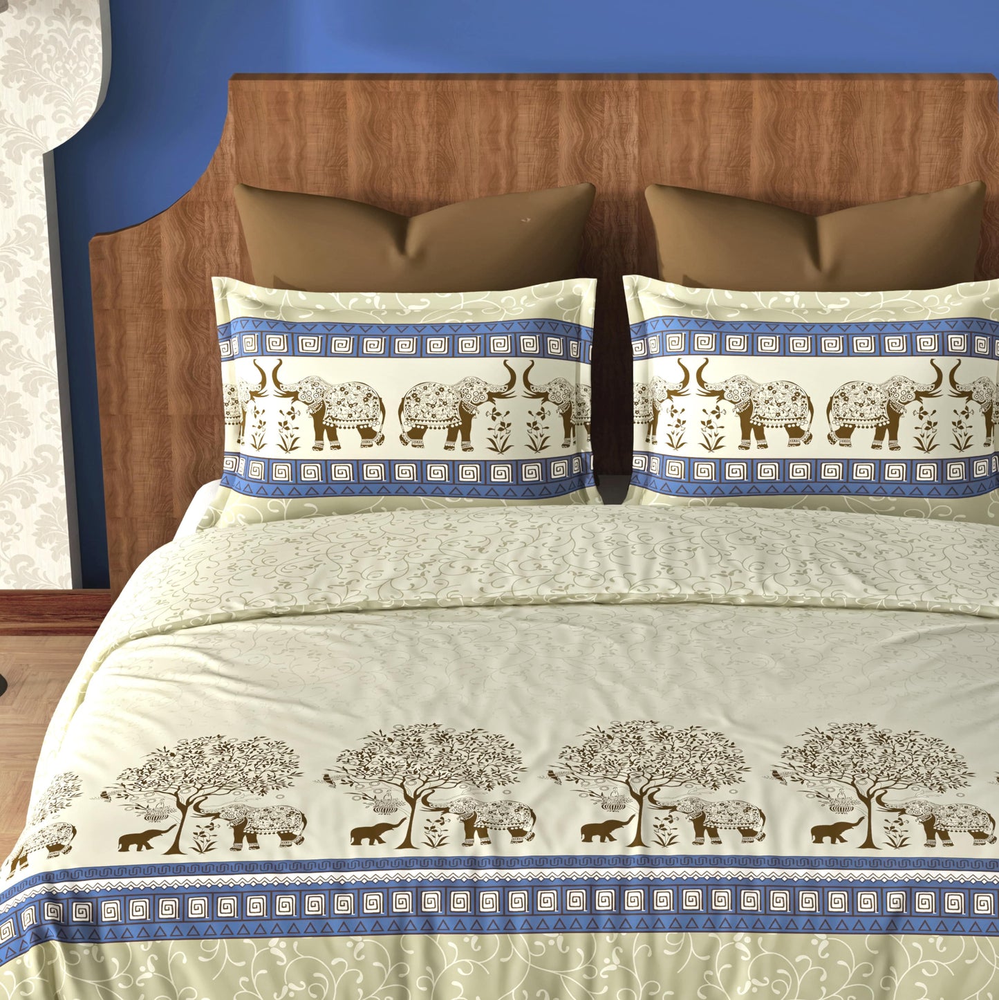 Forest Walk (Blue&Golden) The Imperial Collection Cotton King Size Bedsheet