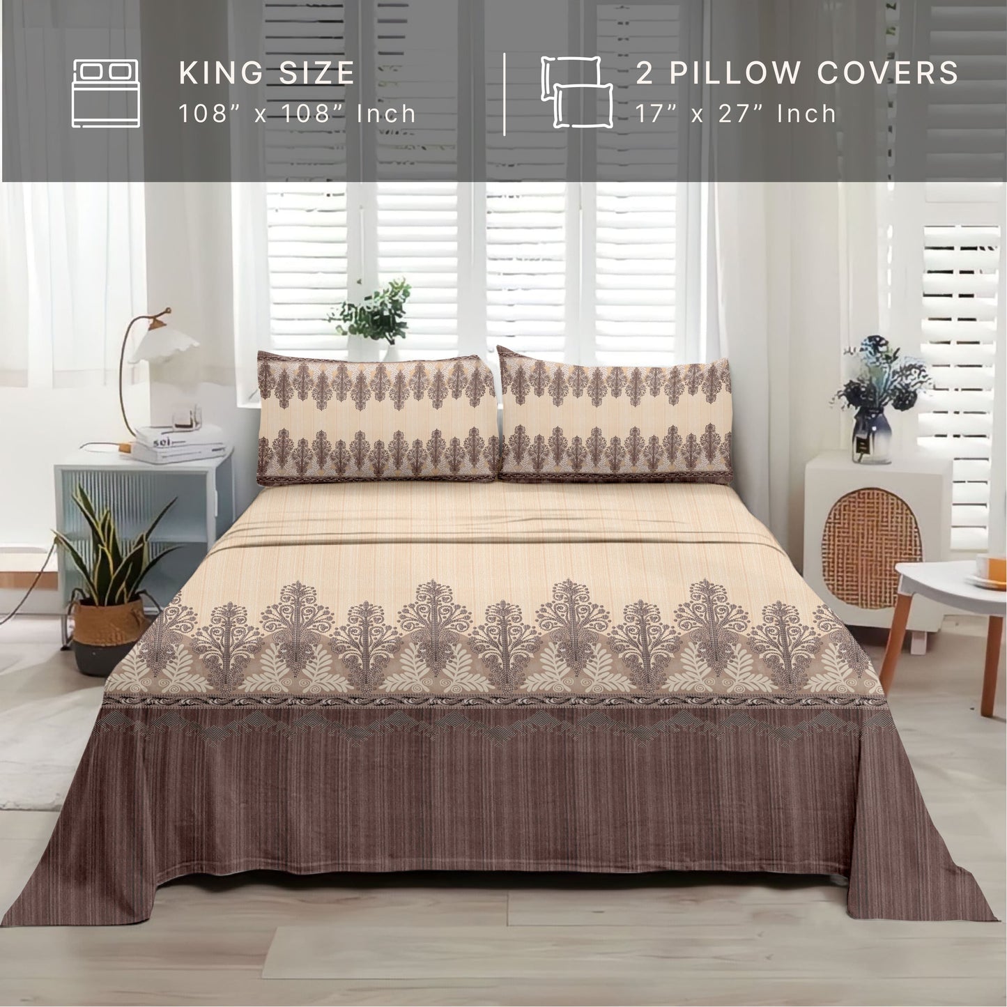 Legacy (Brown) The Royal Lux Collection Cotton King Size Bedsheet