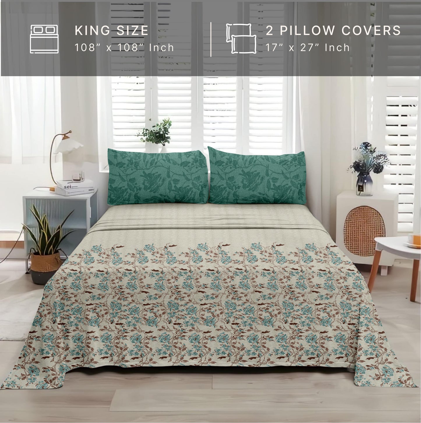 Vintage (Green) The Royal Lux Collection Cotton King Size Bedsheet