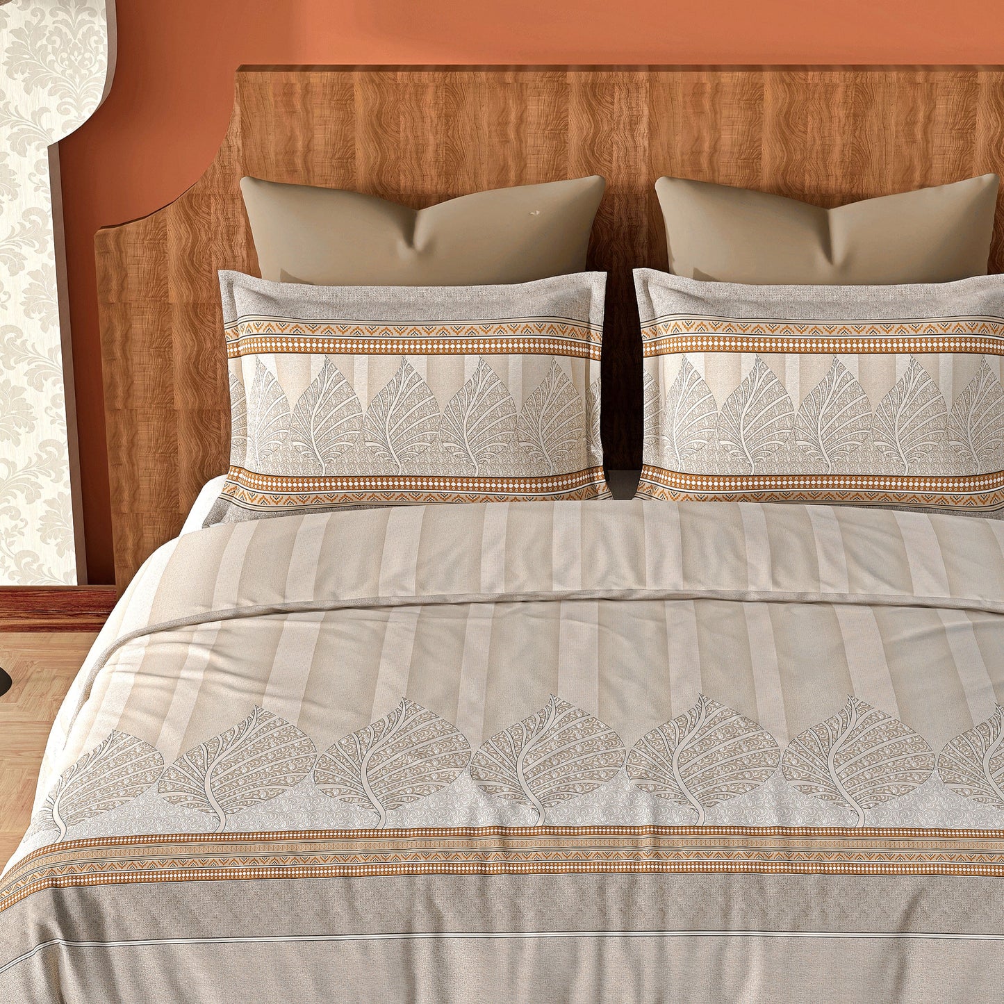 Leafluxe (Beige) The Imperial Collection Cotton King Size Bedsheet