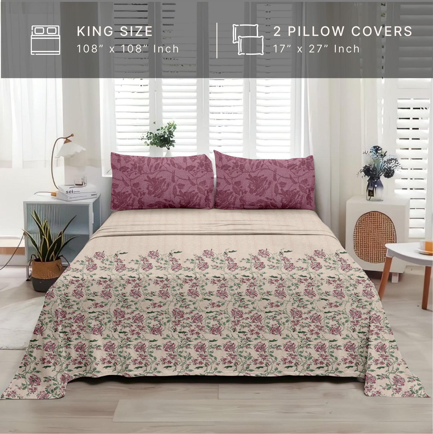 Vintage (Pink) The Royal Lux Collection Cotton King Size Bedsheet