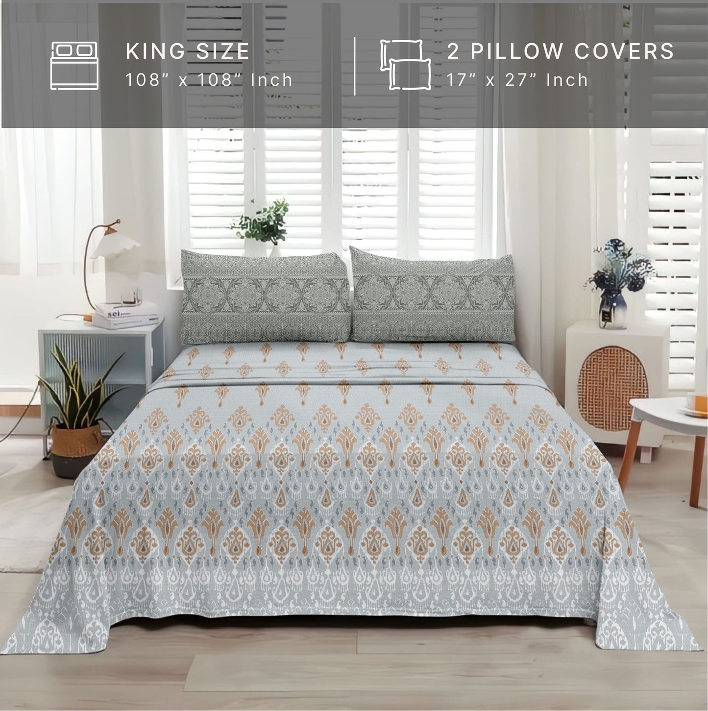 Rustic (Grey) The Royal Lux Collection Cotton King Size Bedsheet