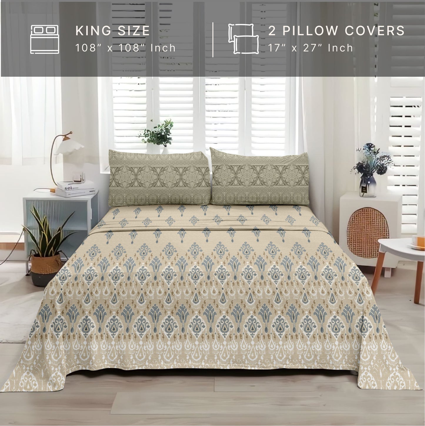 Rustic (Green) The Royal Lux Collection Cotton King Size Bedsheet