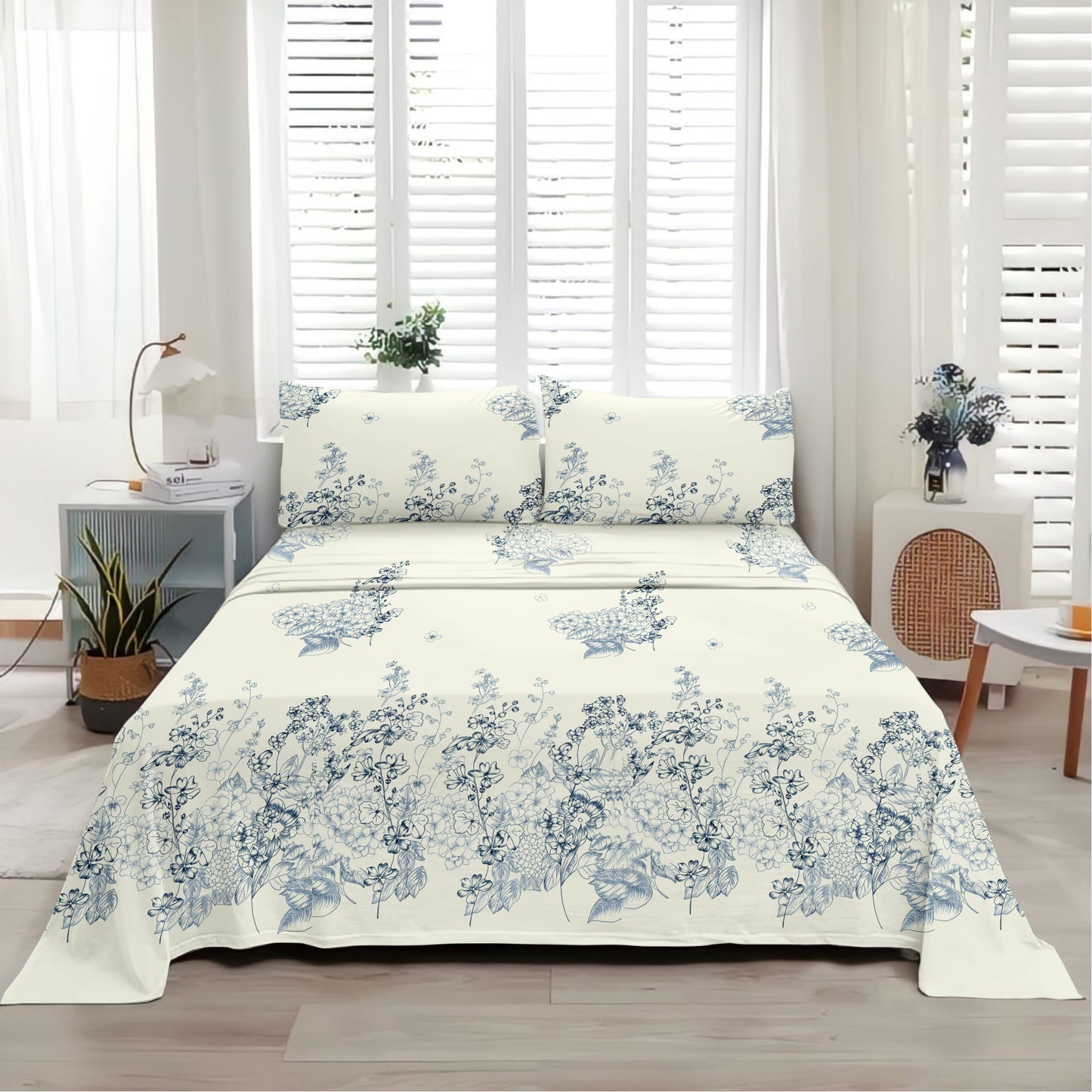 Petal & Twig (Teal Blue) The Elegance Collection Cotton King Size Bedsheet