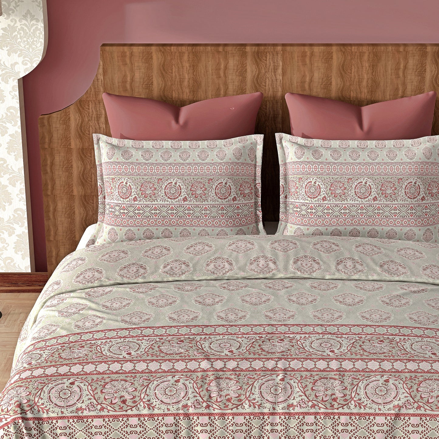 Medallion (Pink) The Imperial Collection Cotton King Size Bedsheet