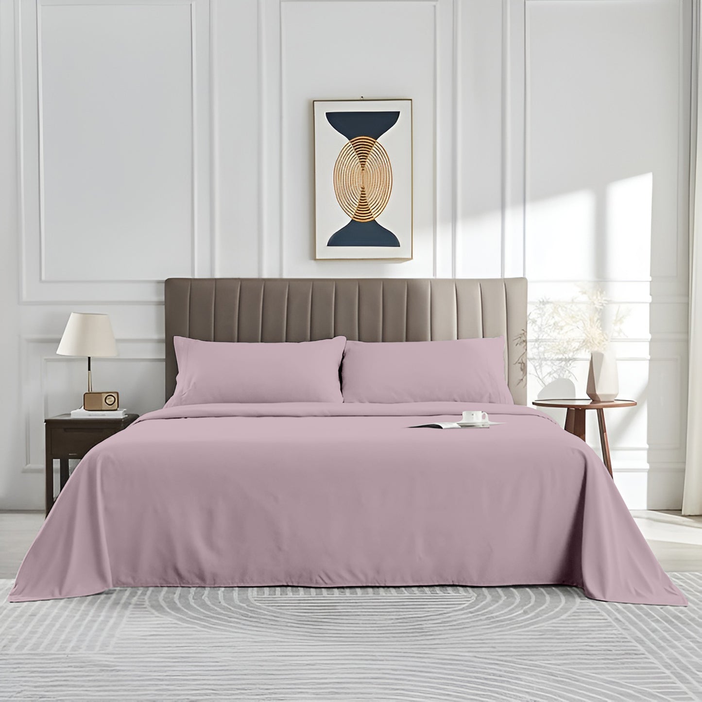 Solid Serenity Pink Cotton King Size bedsheet