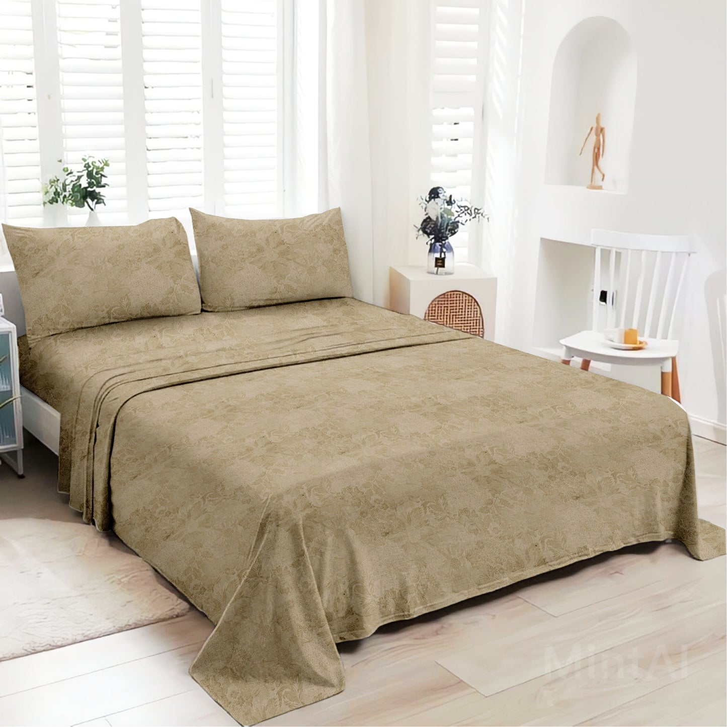 Jacquard Beige Cotton King Size Bedsheet