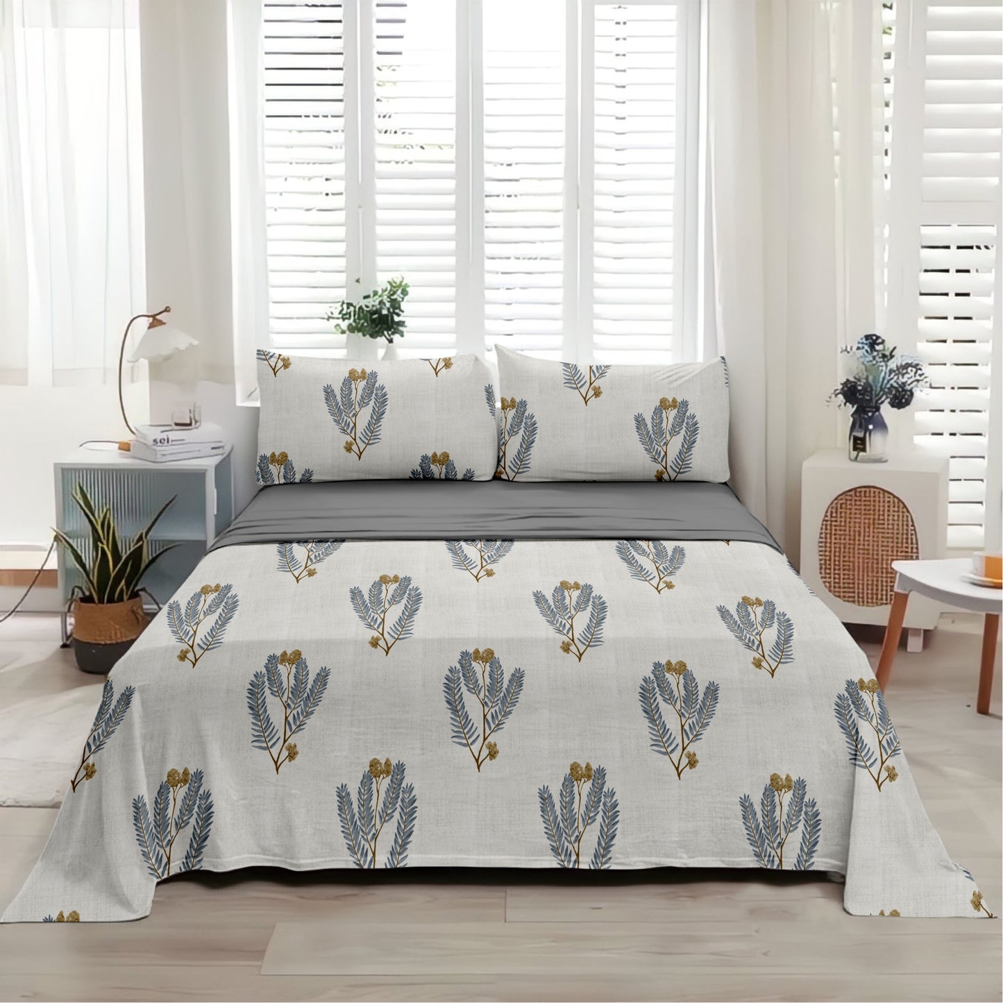 Blossom (Grey) The Elegance Collection Cotton King Size Bedsheet