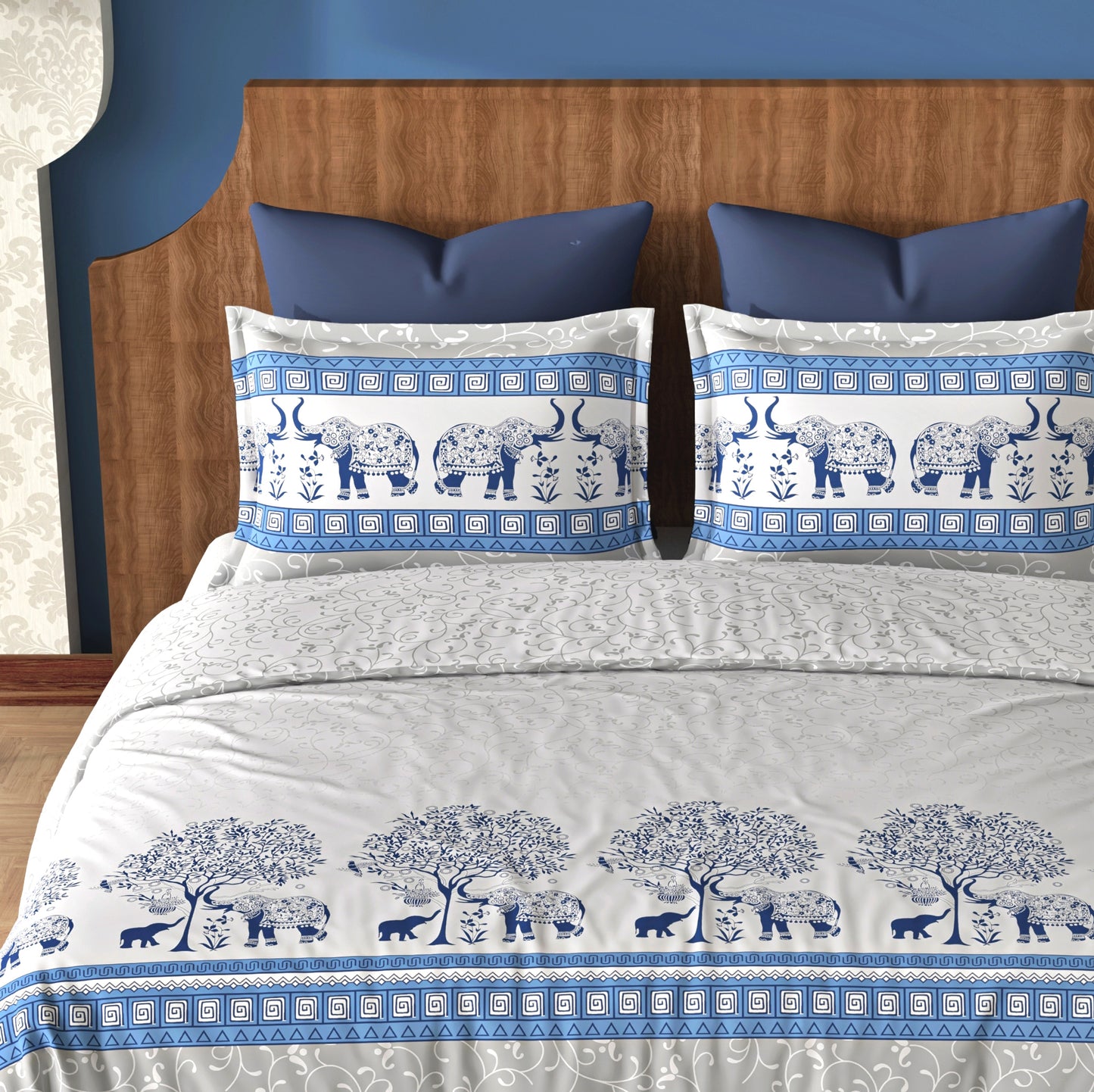 Forest Walk (Blue) The Imperial Collection Cotton King Size Bedsheet