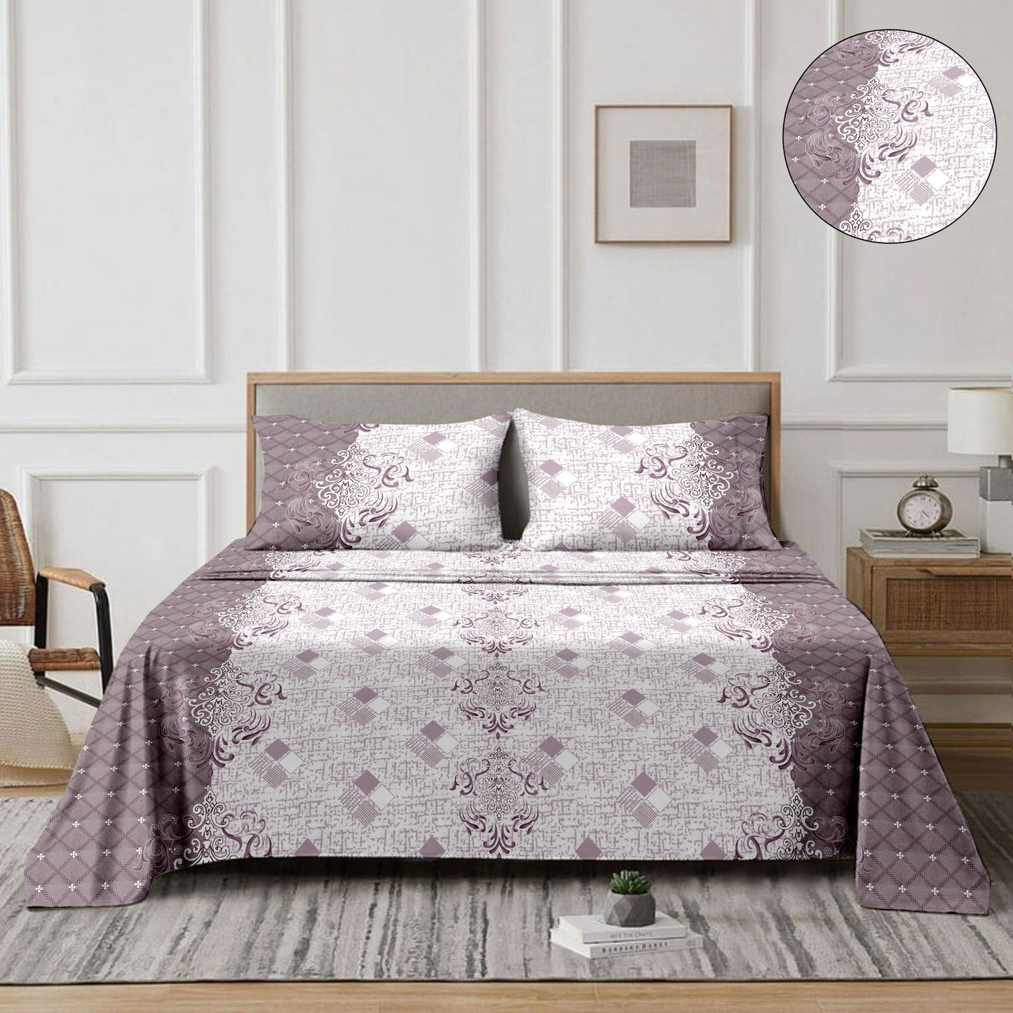 Petalgrid (Purple) The Classic Collection Cotton Queen Size Bedsheet