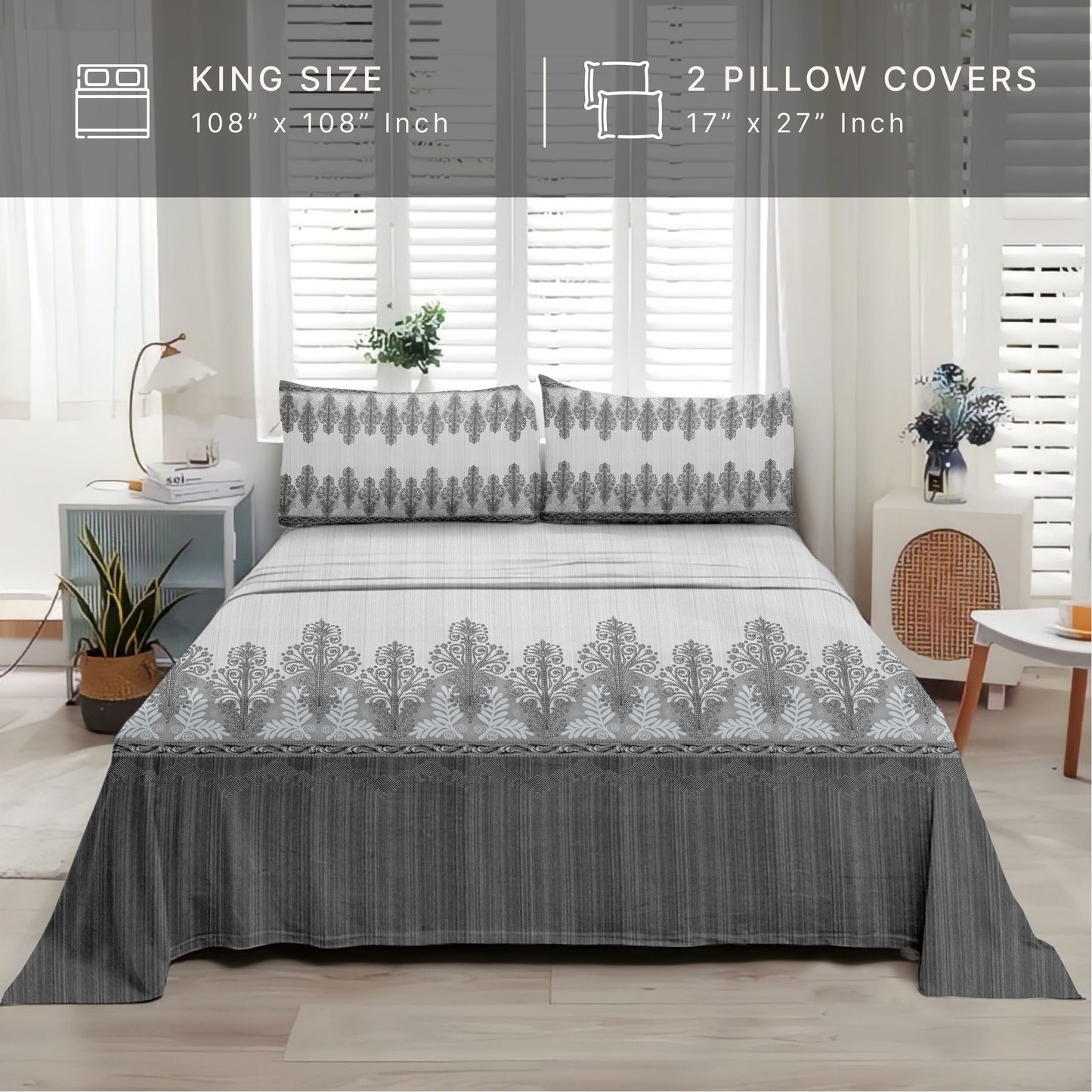 Legacy (Grey) The Royal Lux Collection Cotton King Size Bedsheet