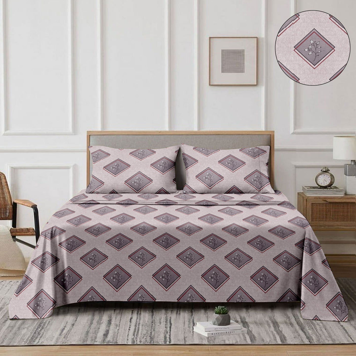 Diamond (Purple) The Classic Collection Cotton Queen Size Bedsheet