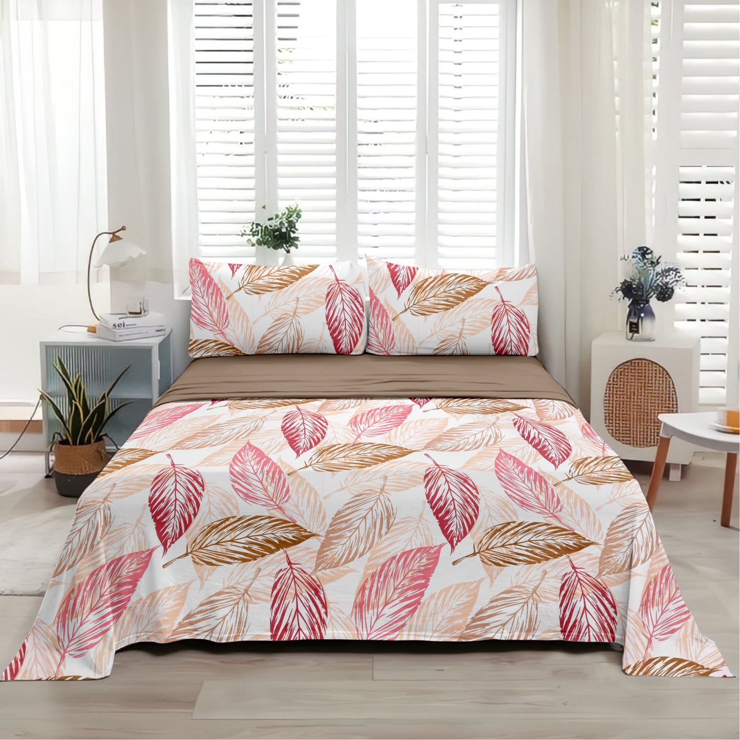 Leafy (Pink) The Elegance Collection Cotton King Size Bedsheet