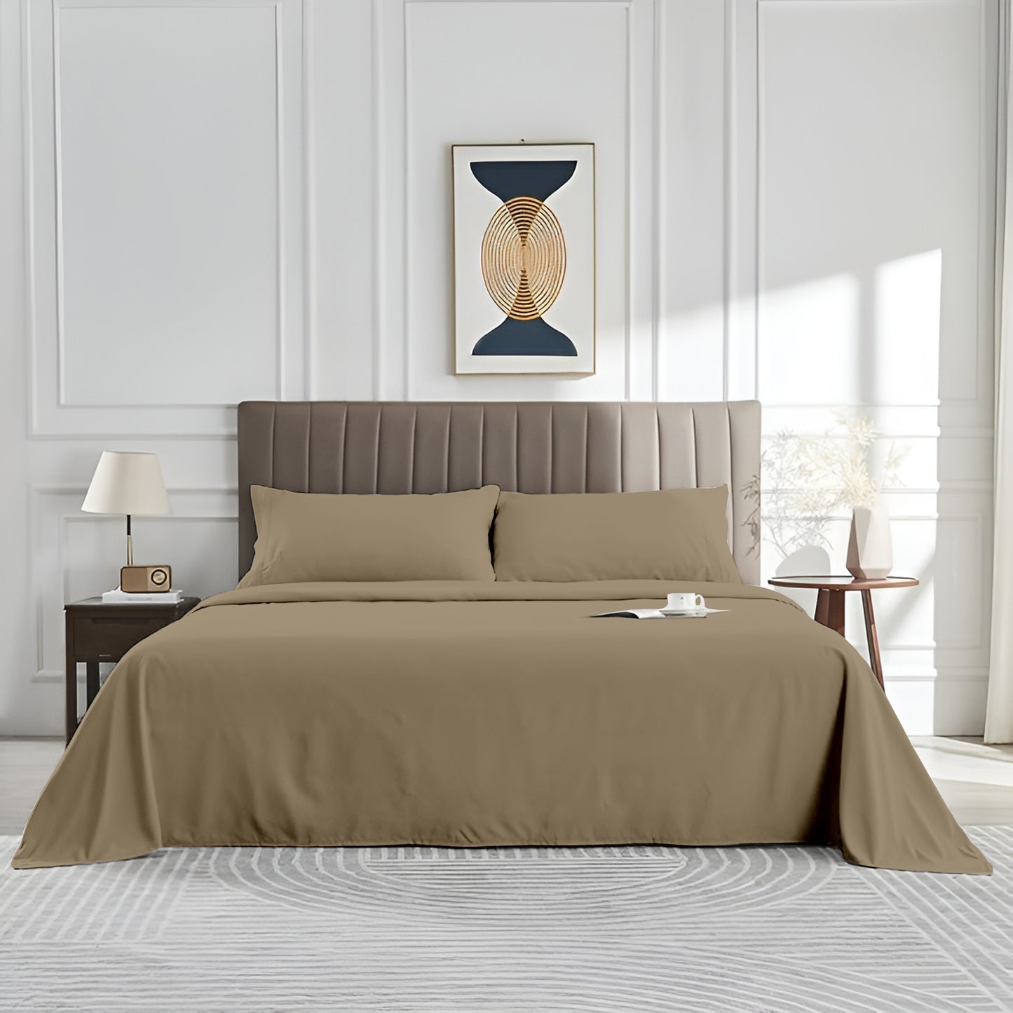 Solid Serenity Beige Cotton King Size bedsheet