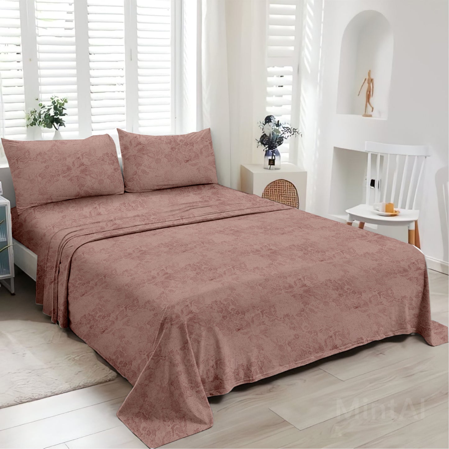 Jacquard Pink Cotton King Size Bedsheet