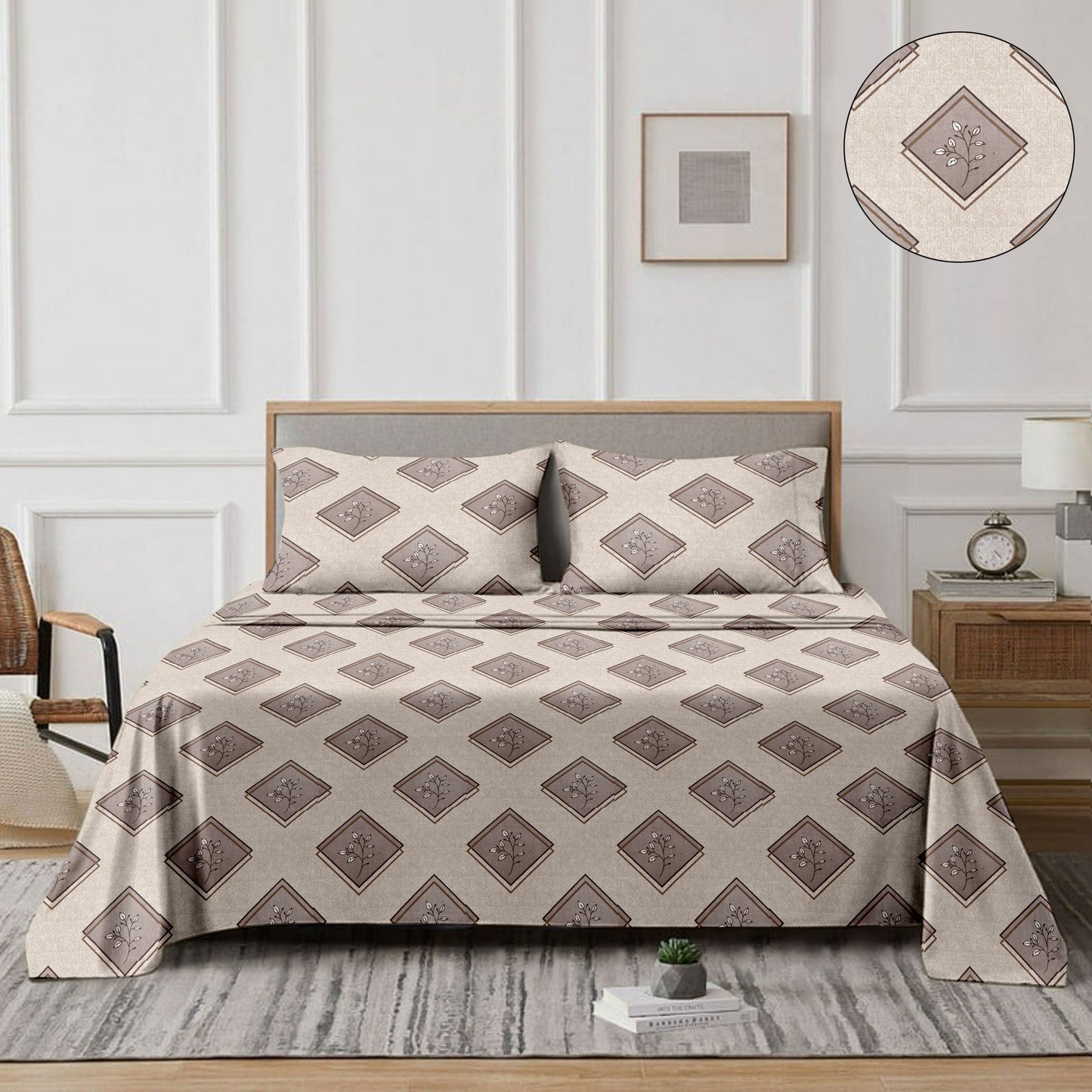 Diamond (Brown) The Classic Collection Cotton Queen Size Bedsheet