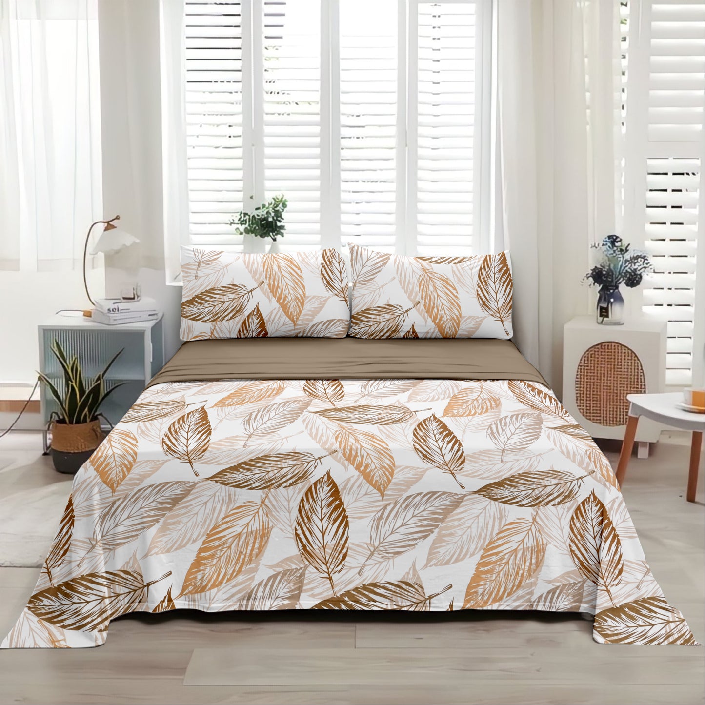 Leafy (Brown) The Elegance Collection Cotton King Size Bedsheet