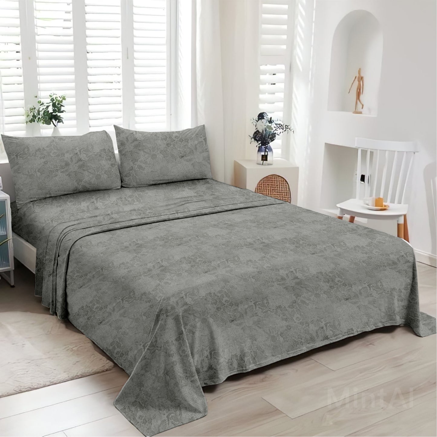 Jacquard Grey Cotton King Size Bedsheet