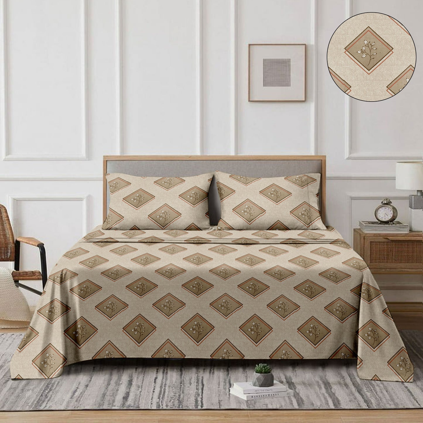 Diamond (Ochre) The Classic Collection Cotton Queen Size Bedsheet