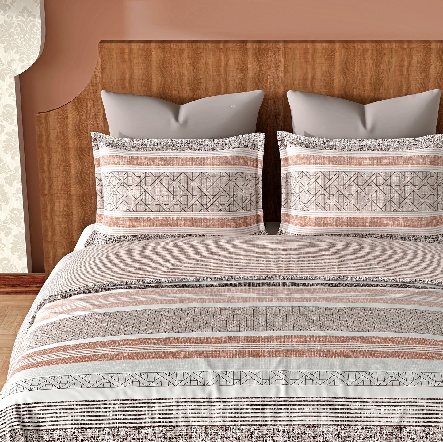 Strata (Peach) The Imperial Collection Cotton King Size Bedsheet