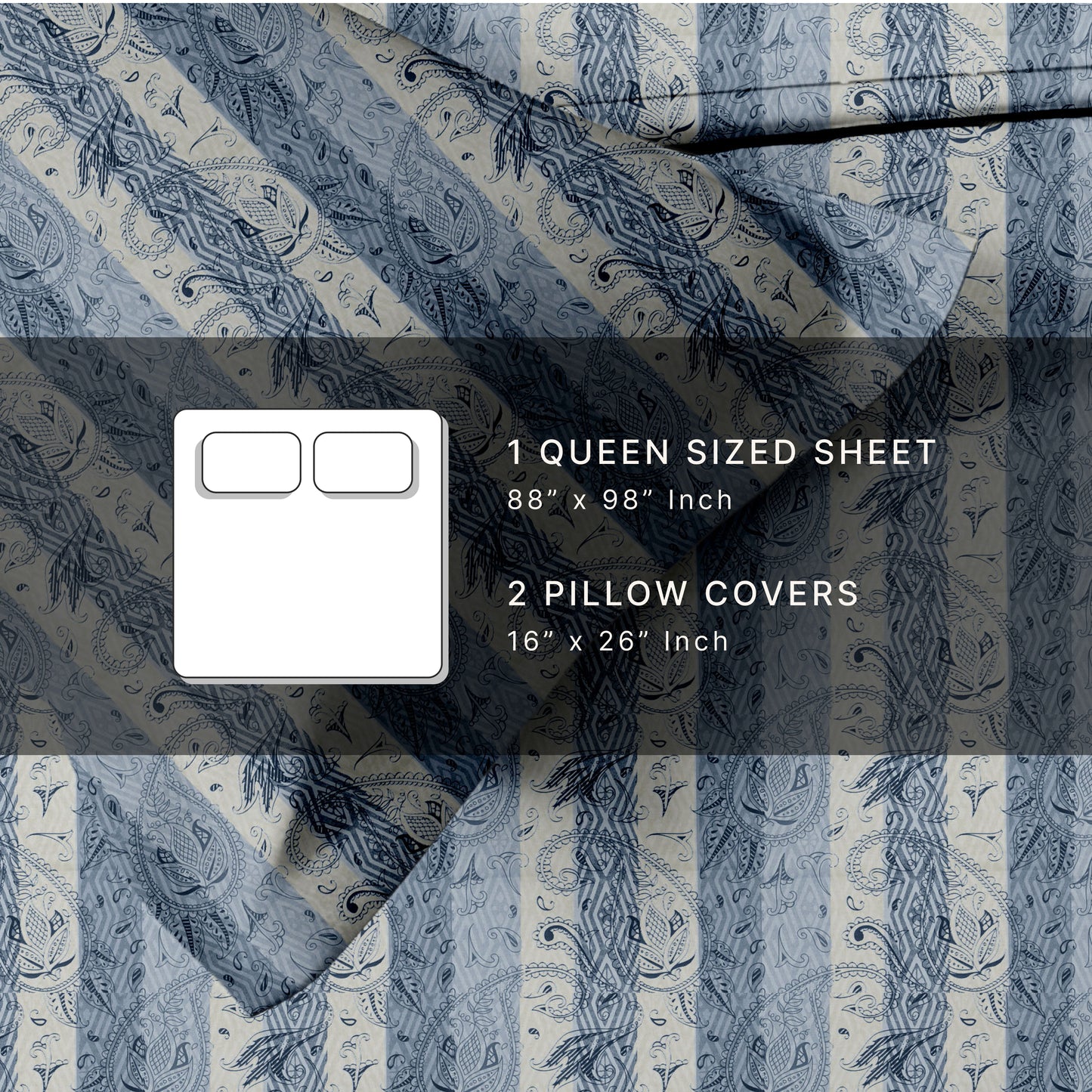 Striped (Blue) The Classic Collection Cotton Queen Size Bedsheet