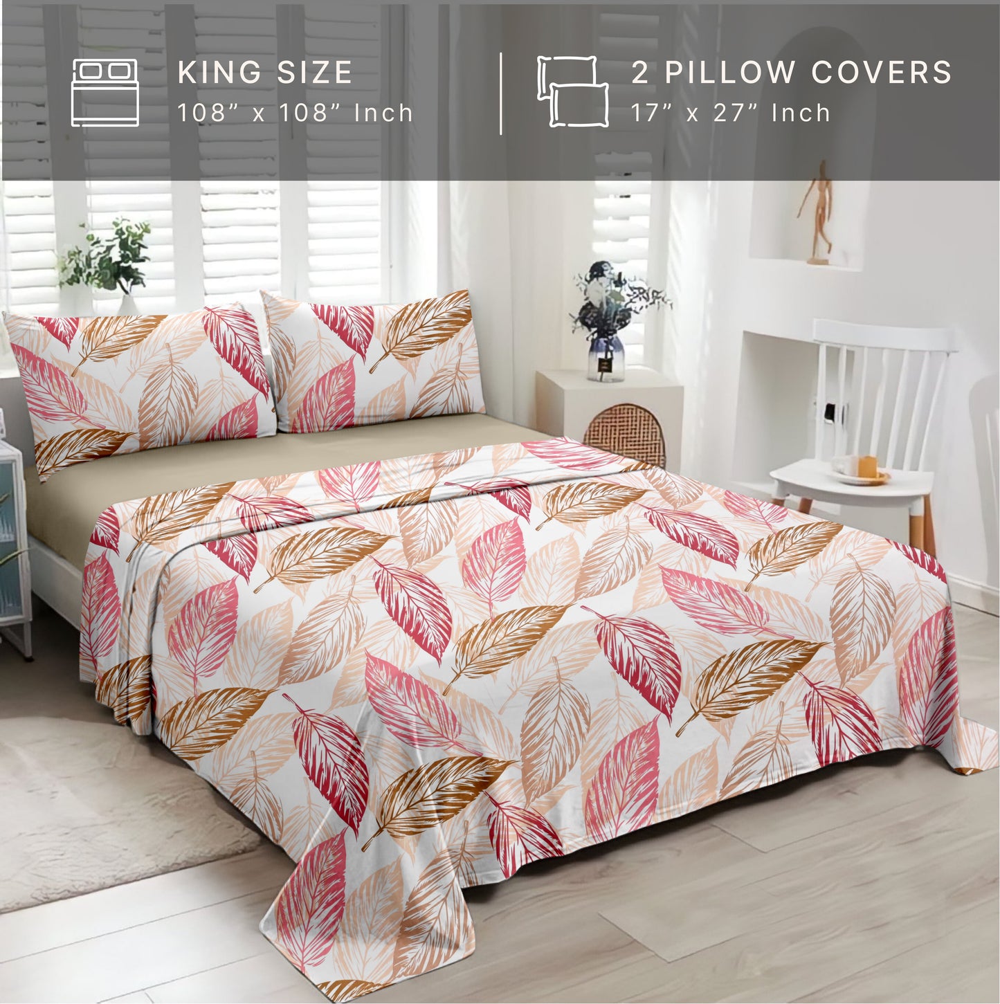 Leafy (Pink) The Elegance Collection Cotton King Size Bedsheet