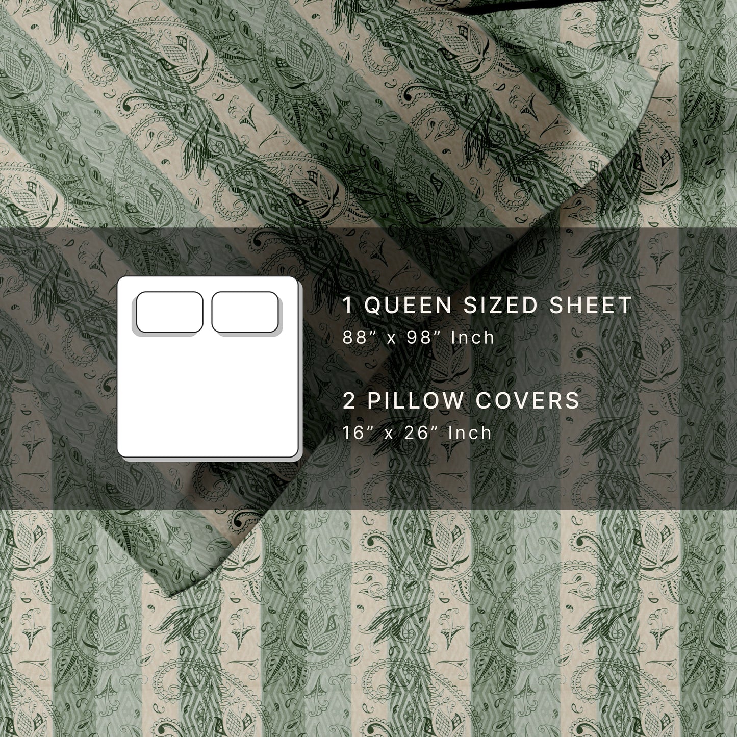 Striped (Green) The Classic Collection Cotton Queen Size Bedsheet