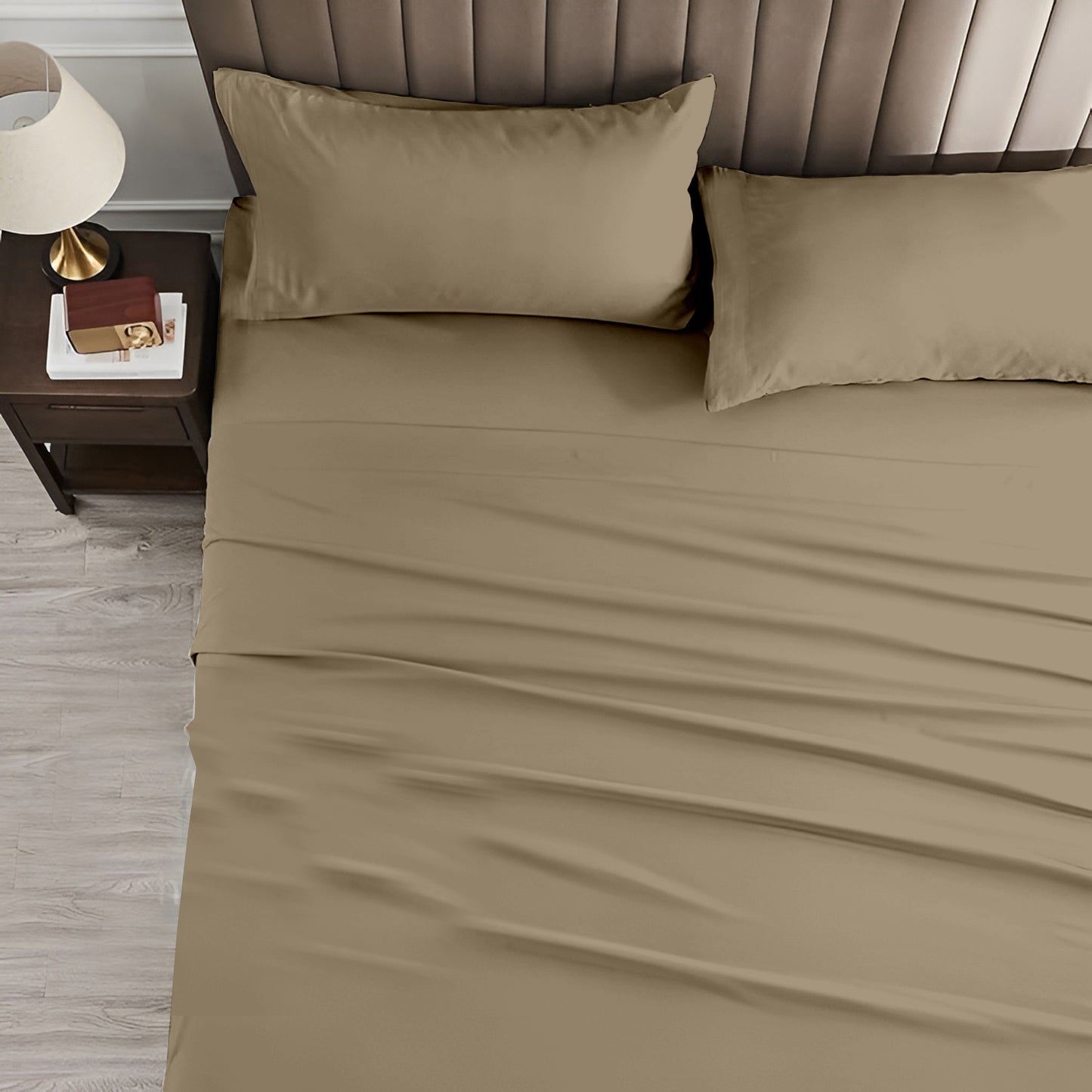 Solid Serenity Beige Cotton King Size bedsheet