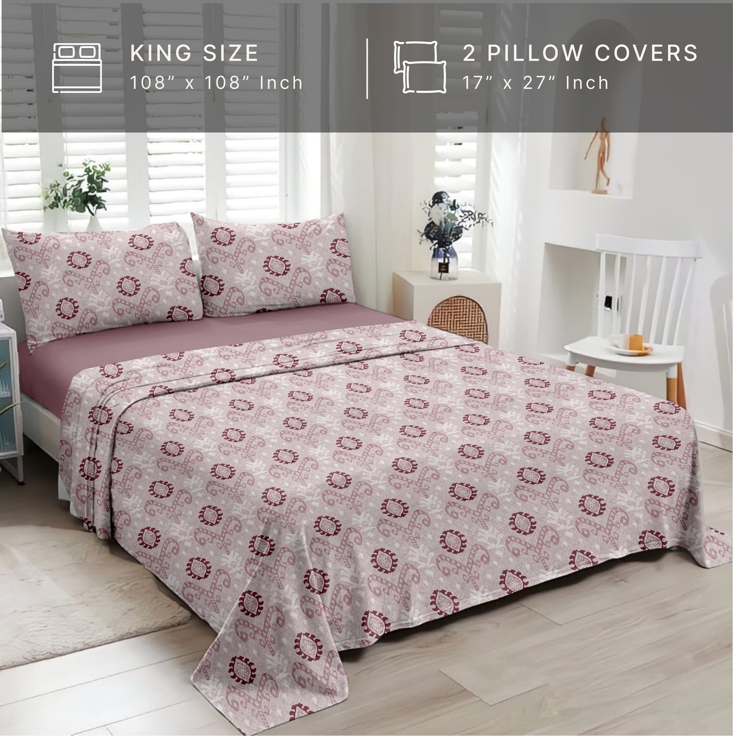 Elemental (Pink) The Elegance Collection Cotton King Size Bedsheet