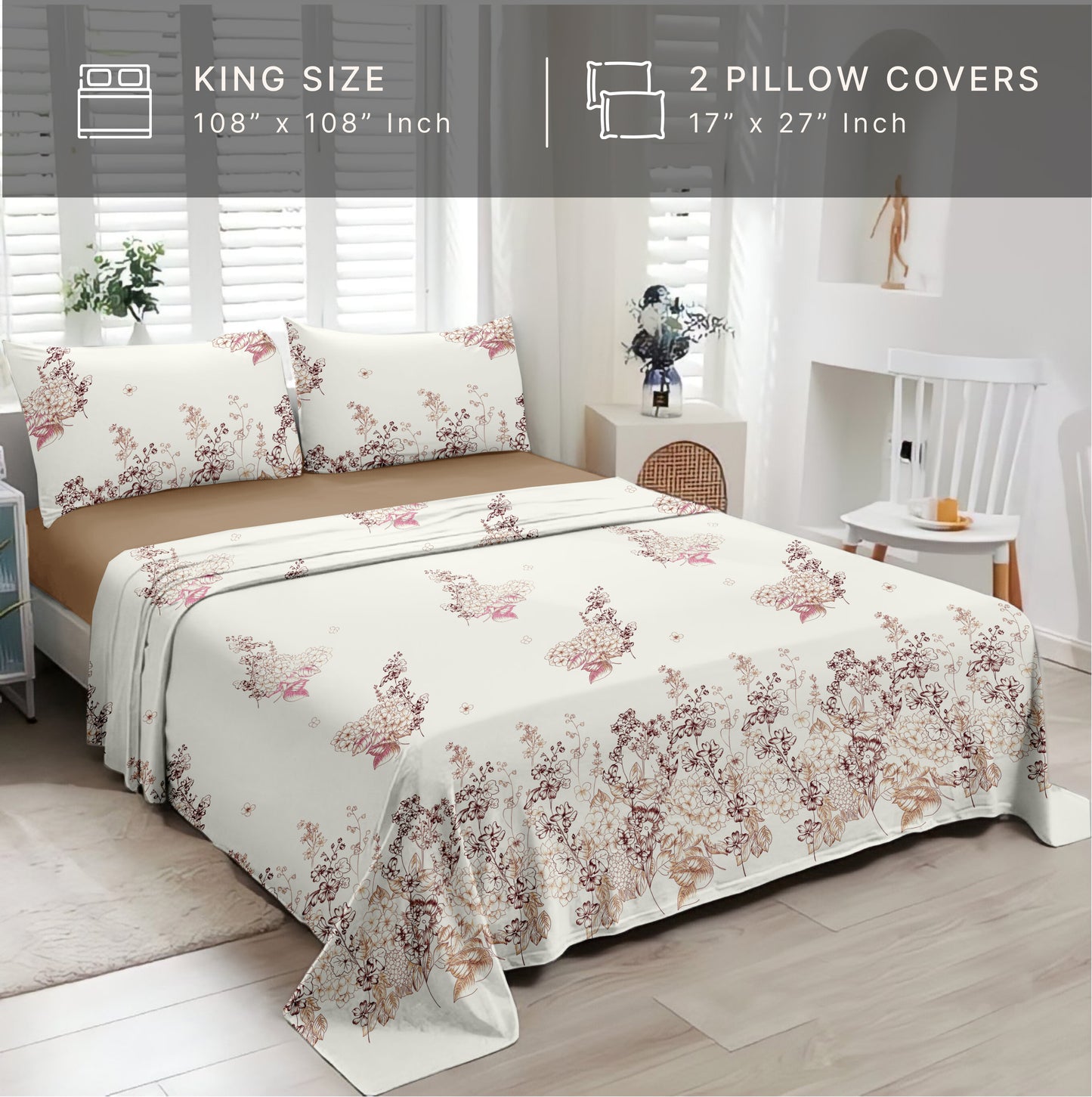 Petal & Twig (Maroon & Peach) The Elegance Collection Cotton King Size Bedsheet