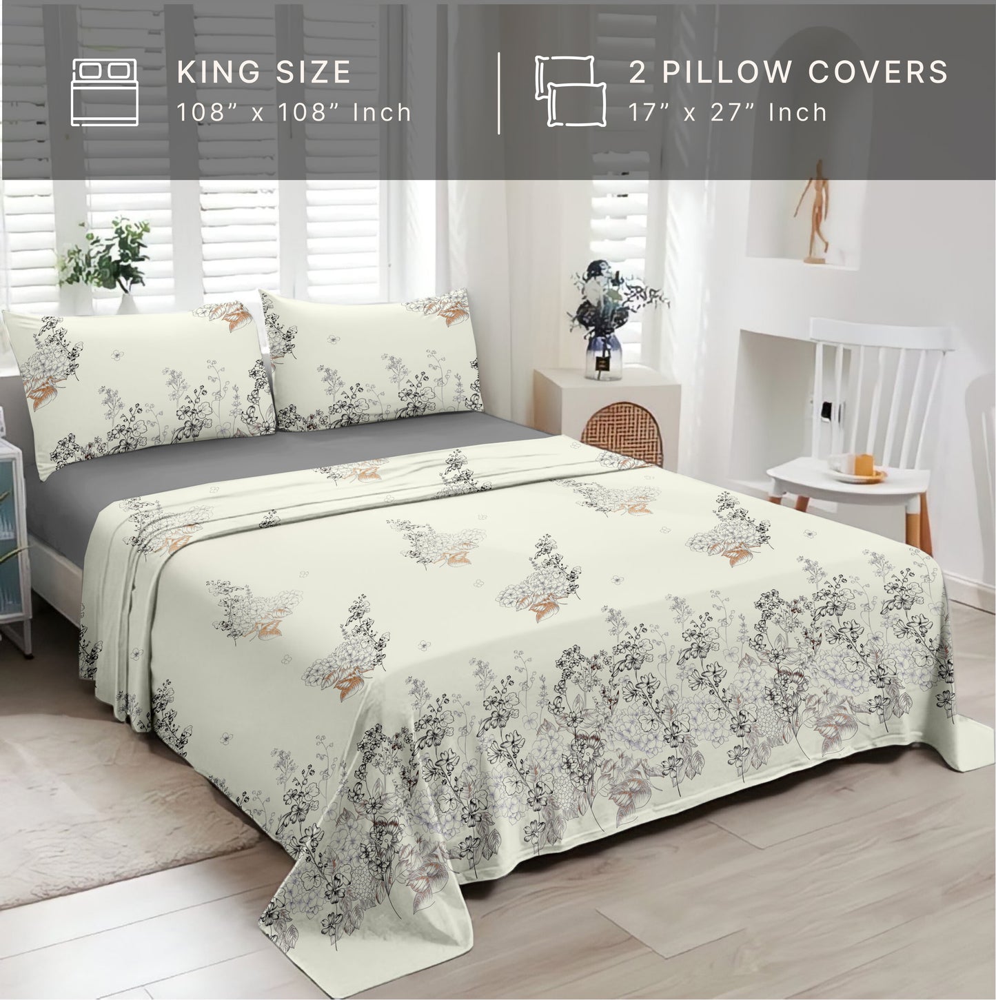 Petal & Twig (Tango Orange) The Elegance Collection Cotton King Size Bedsheet