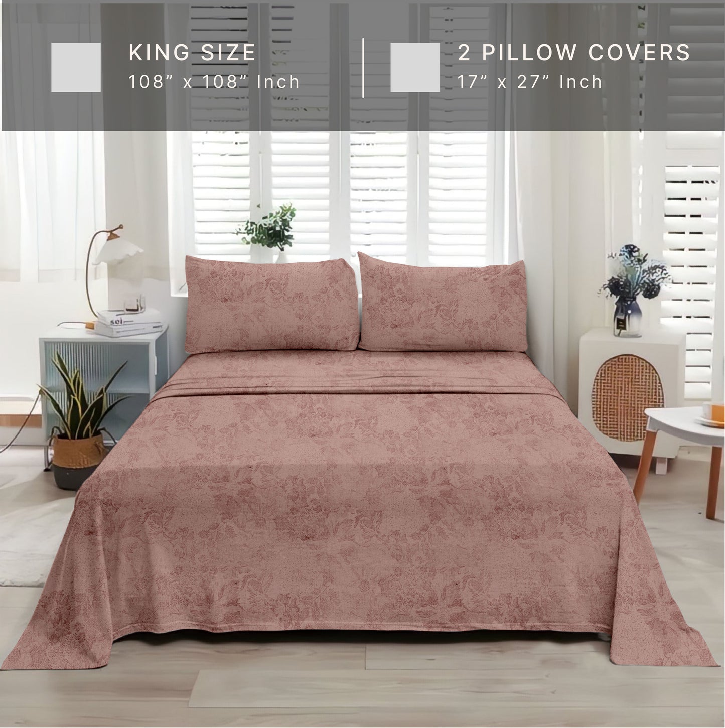 Jacquard Pink Cotton King Size Bedsheet