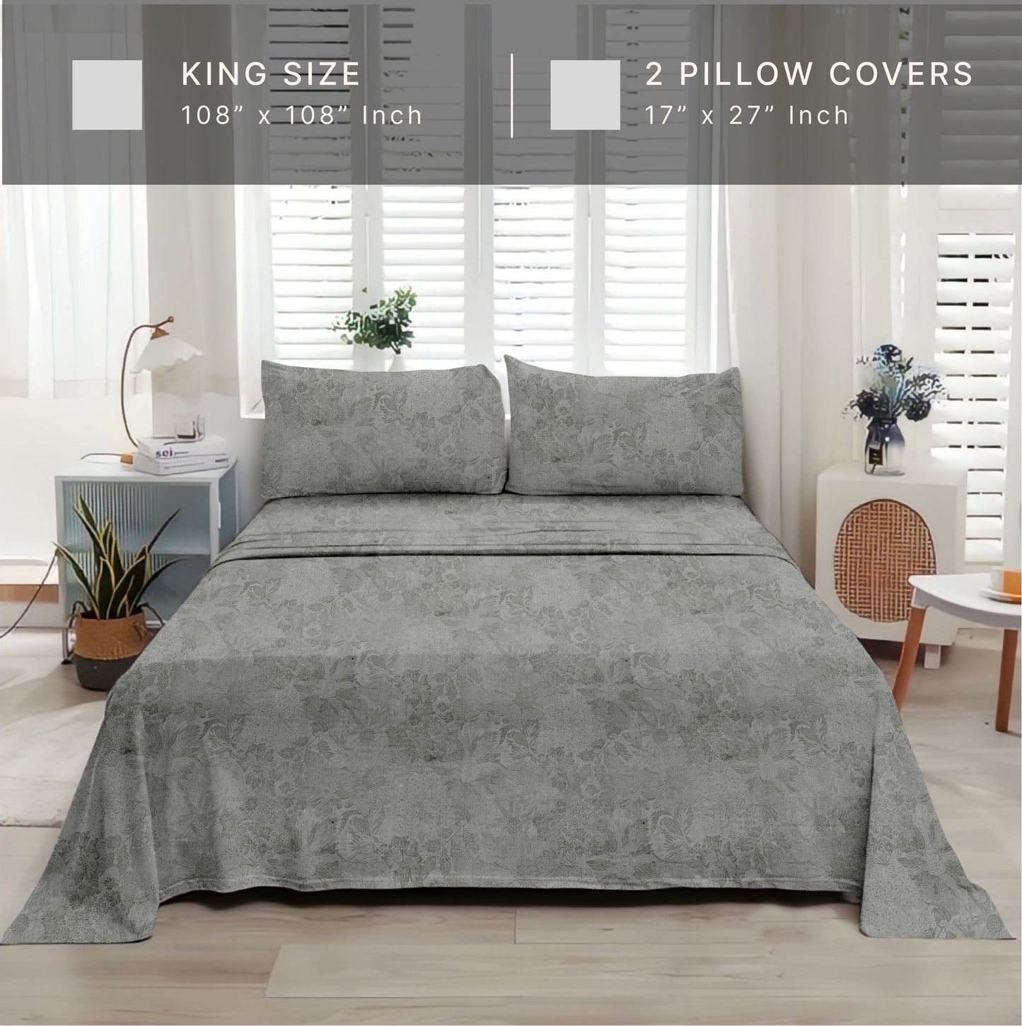 Jacquard Grey Cotton King Size Bedsheet