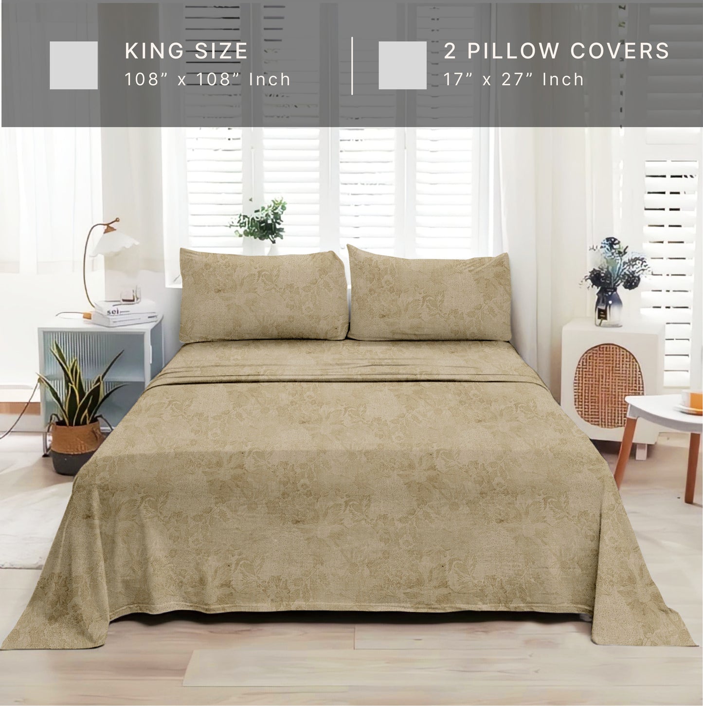 Jacquard Beige Cotton King Size Bedsheet