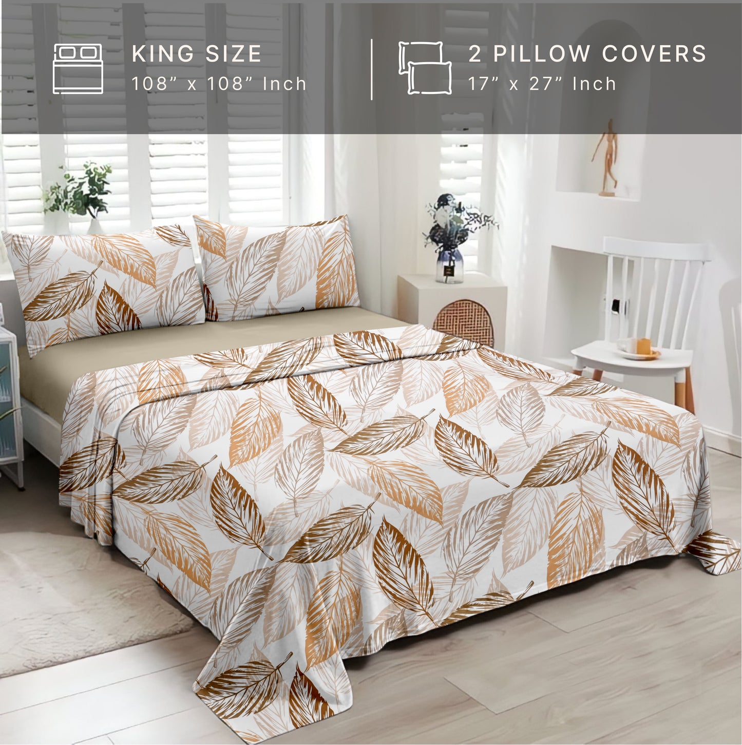 Leafy (Brown) The Elegance Collection Cotton King Size Bedsheet