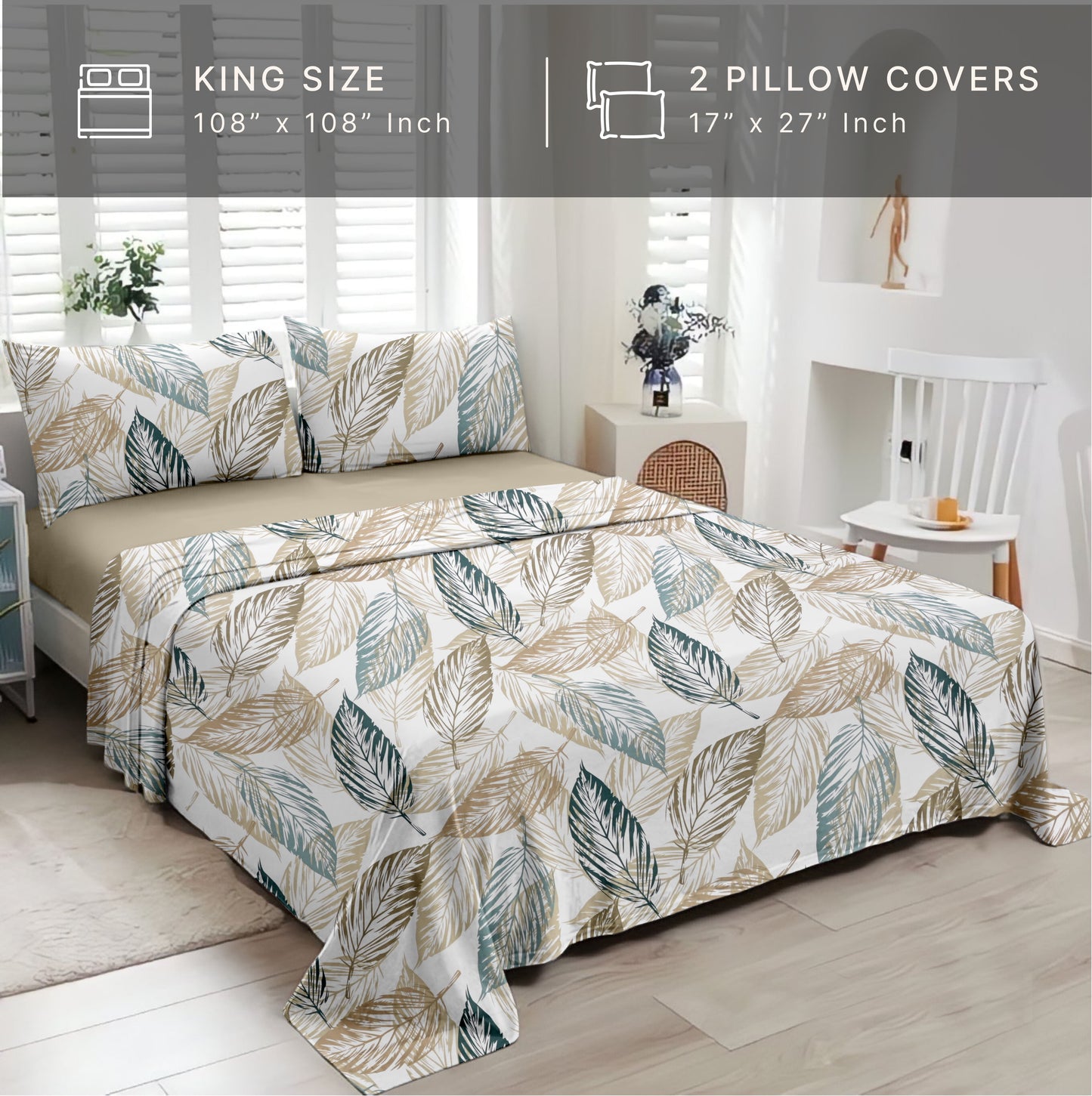 Leafy (Green) The Elegance Collection Cotton King Size Bedsheet