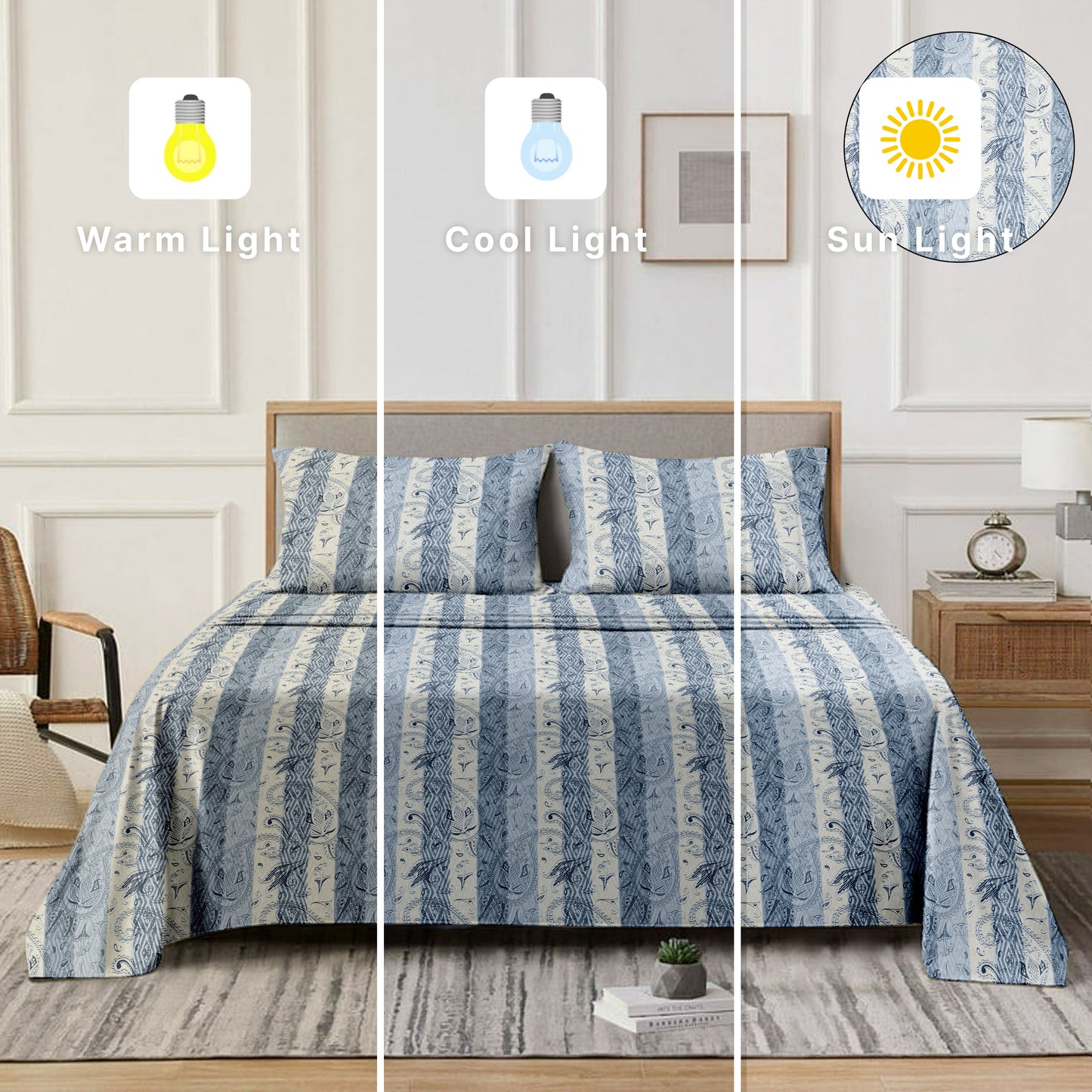 Striped (Blue) The Classic Collection Cotton Queen Size Bedsheet