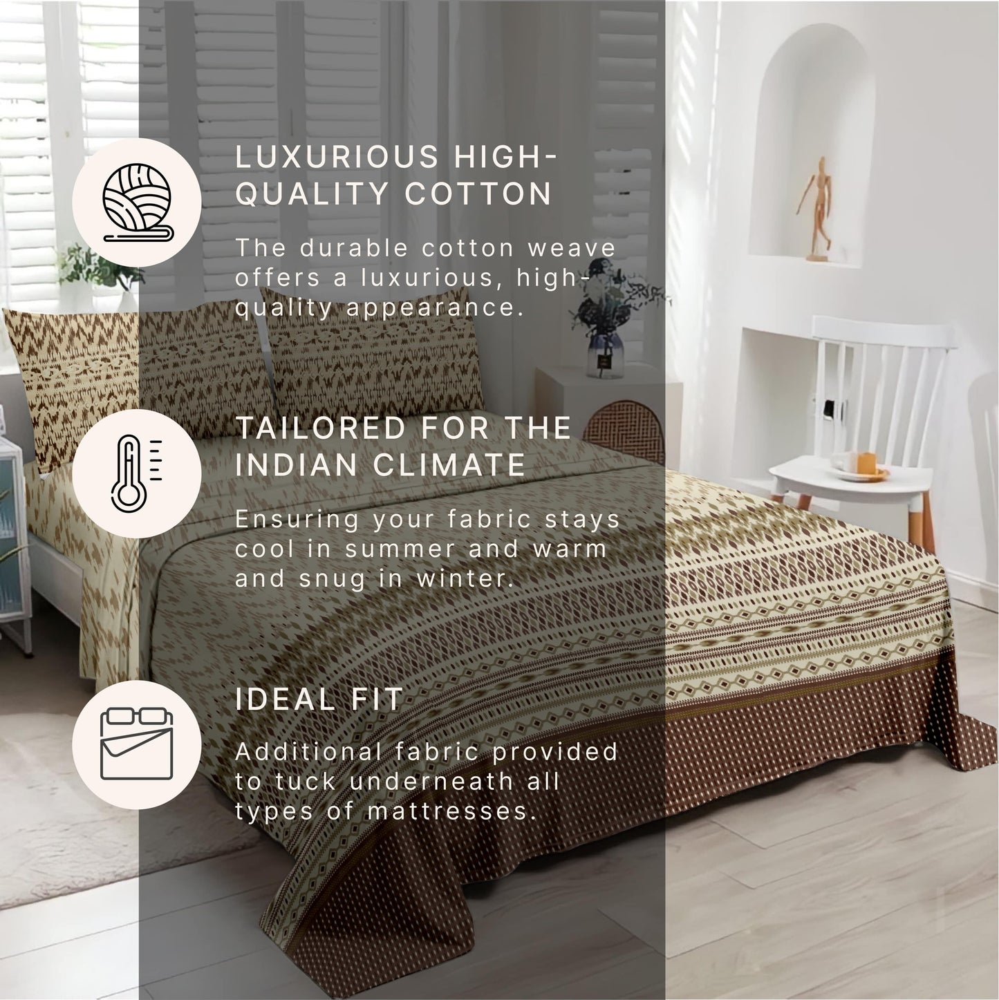 Timeless (Brown) The Royal Lux Collection Cotton King Size Bedsheet