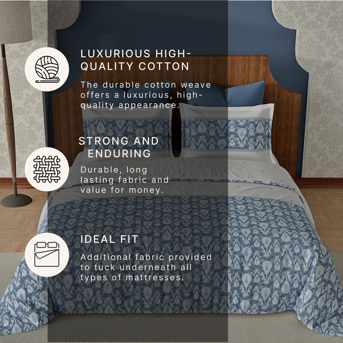 Regalia (Blue) The Imperial Collection Cotton King Size Bedsheet